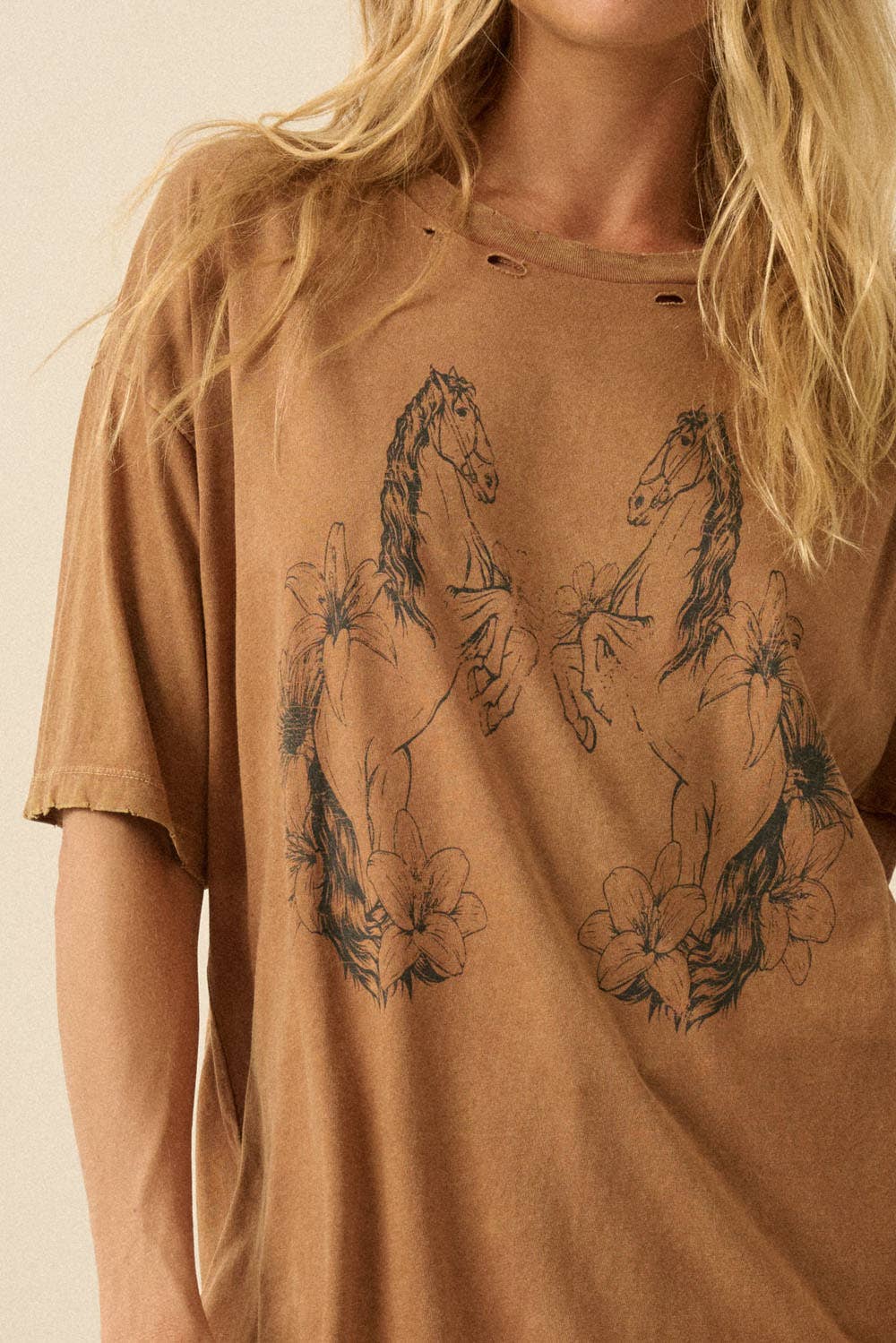 Horses and Flowers Oversize Graphic Tee