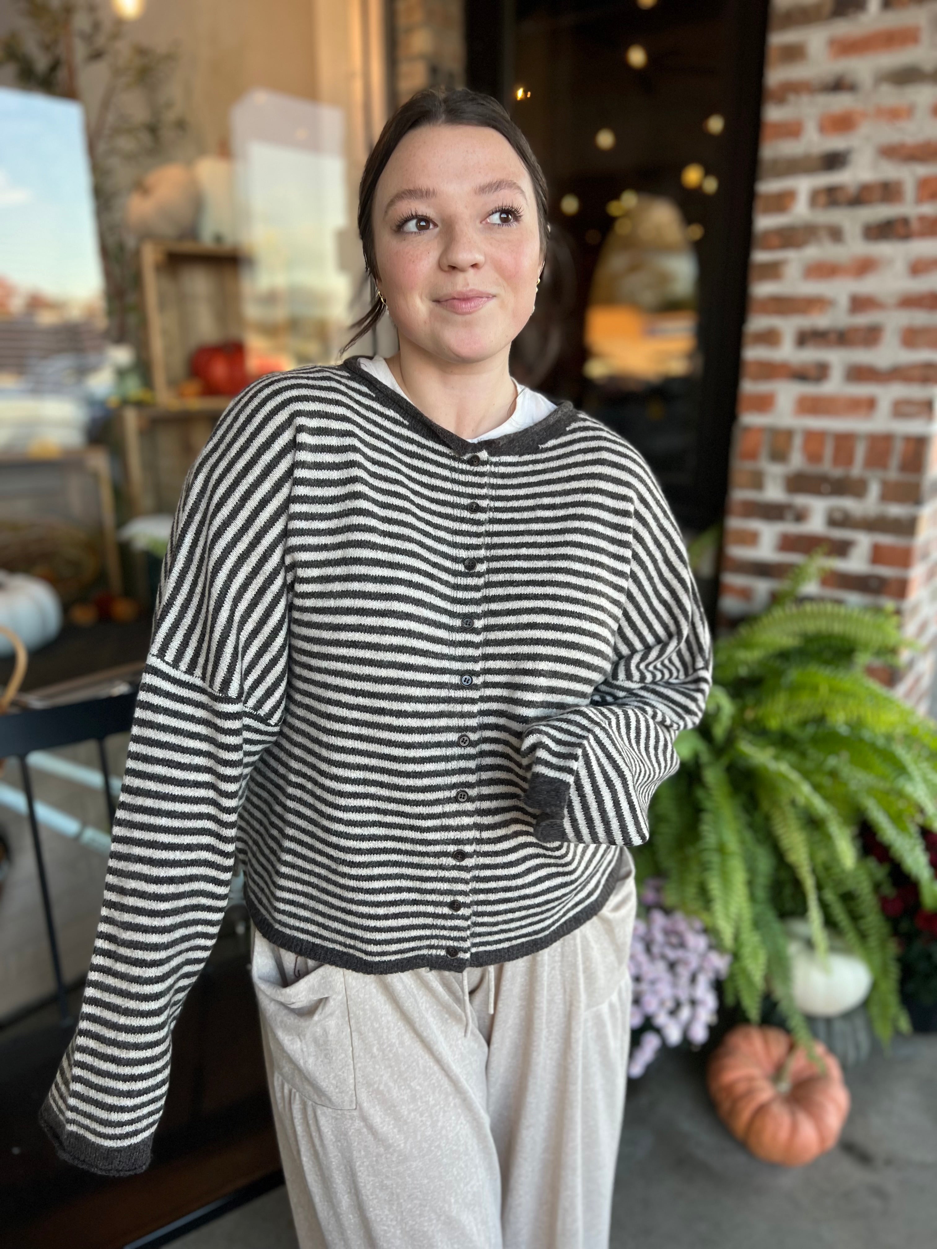 Dark Brown Stripe Knit Cardigan