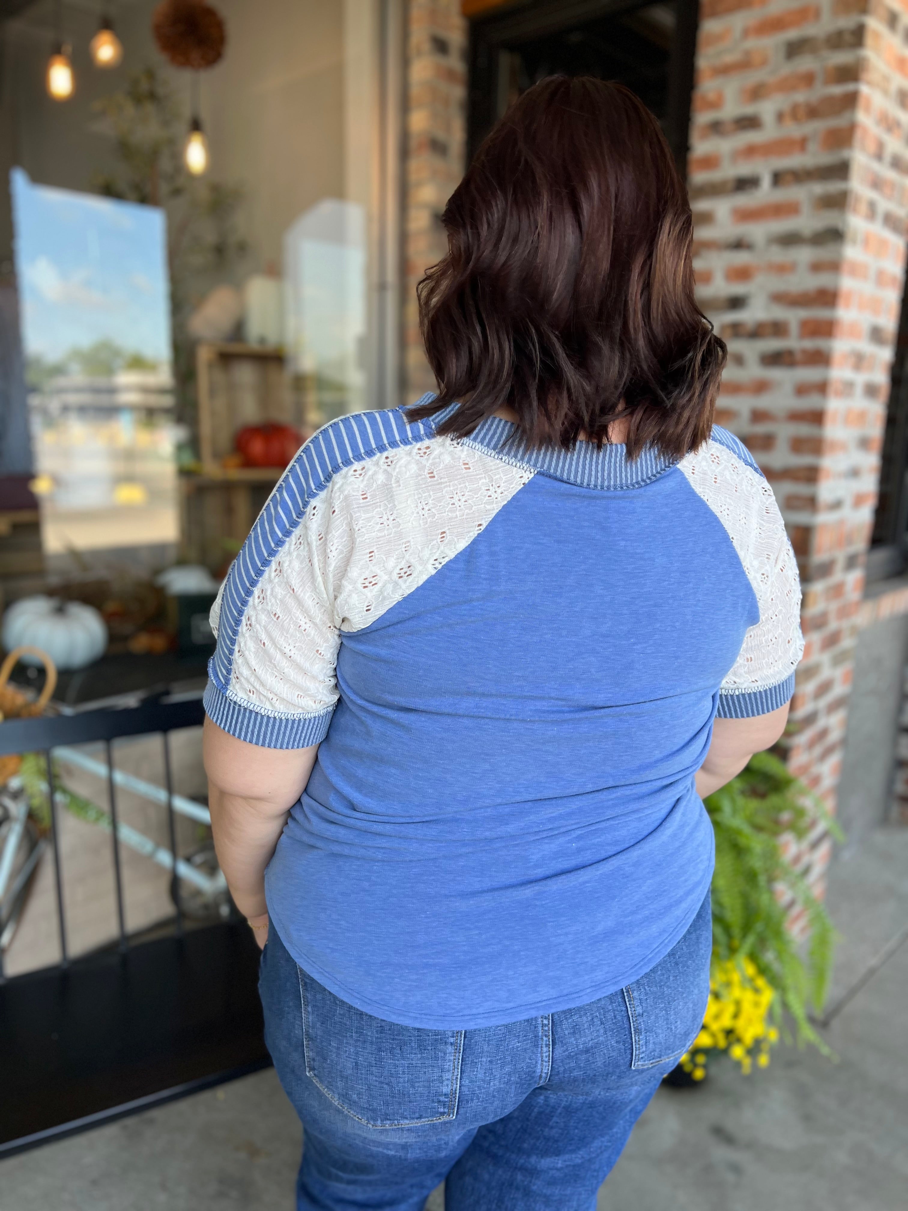 Plus Indigo Lace Detail Top