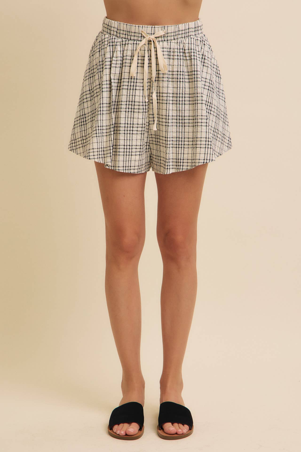 Black Check Plaid Flowy Shorts - FINAL SALE
