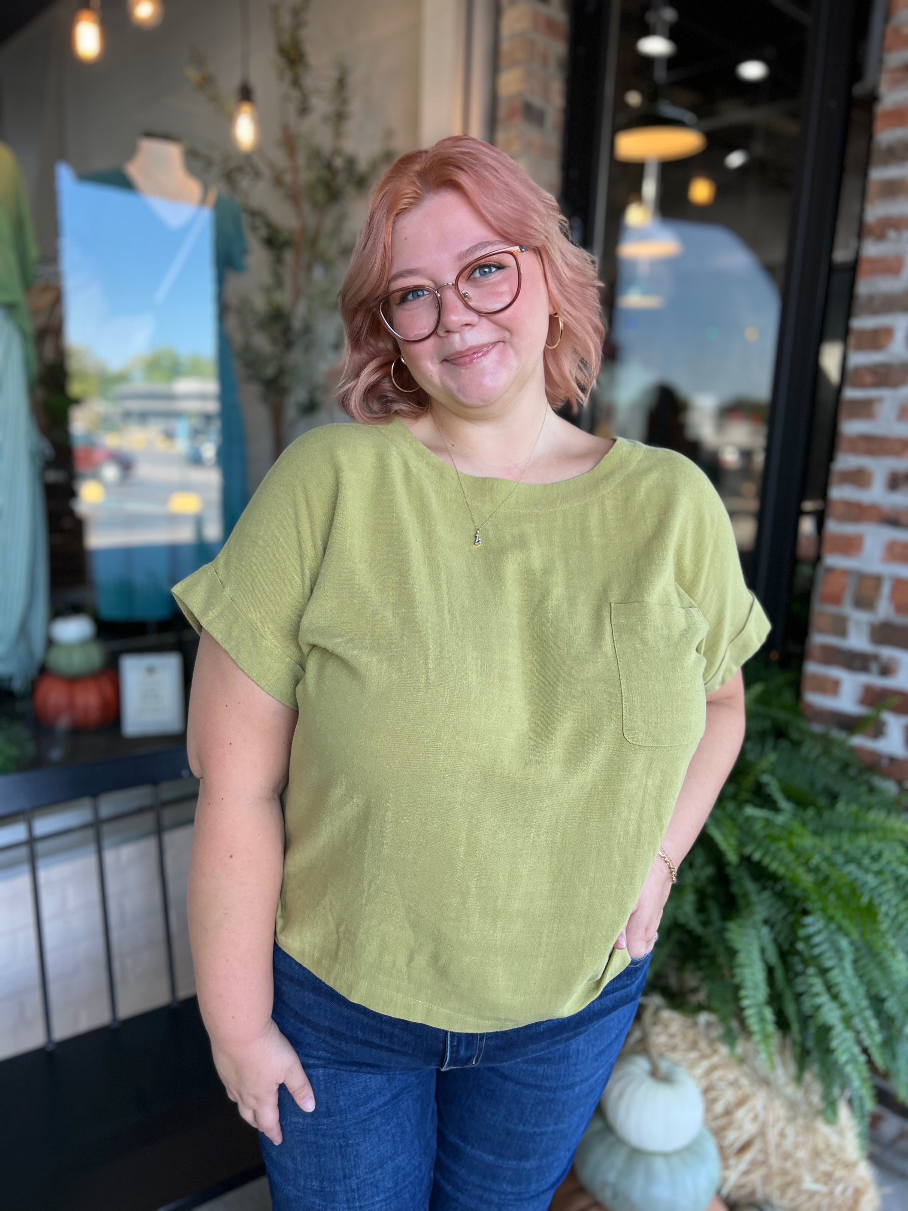 Plus Kiwi Linen Boxy Cut Top - FINAL SALE