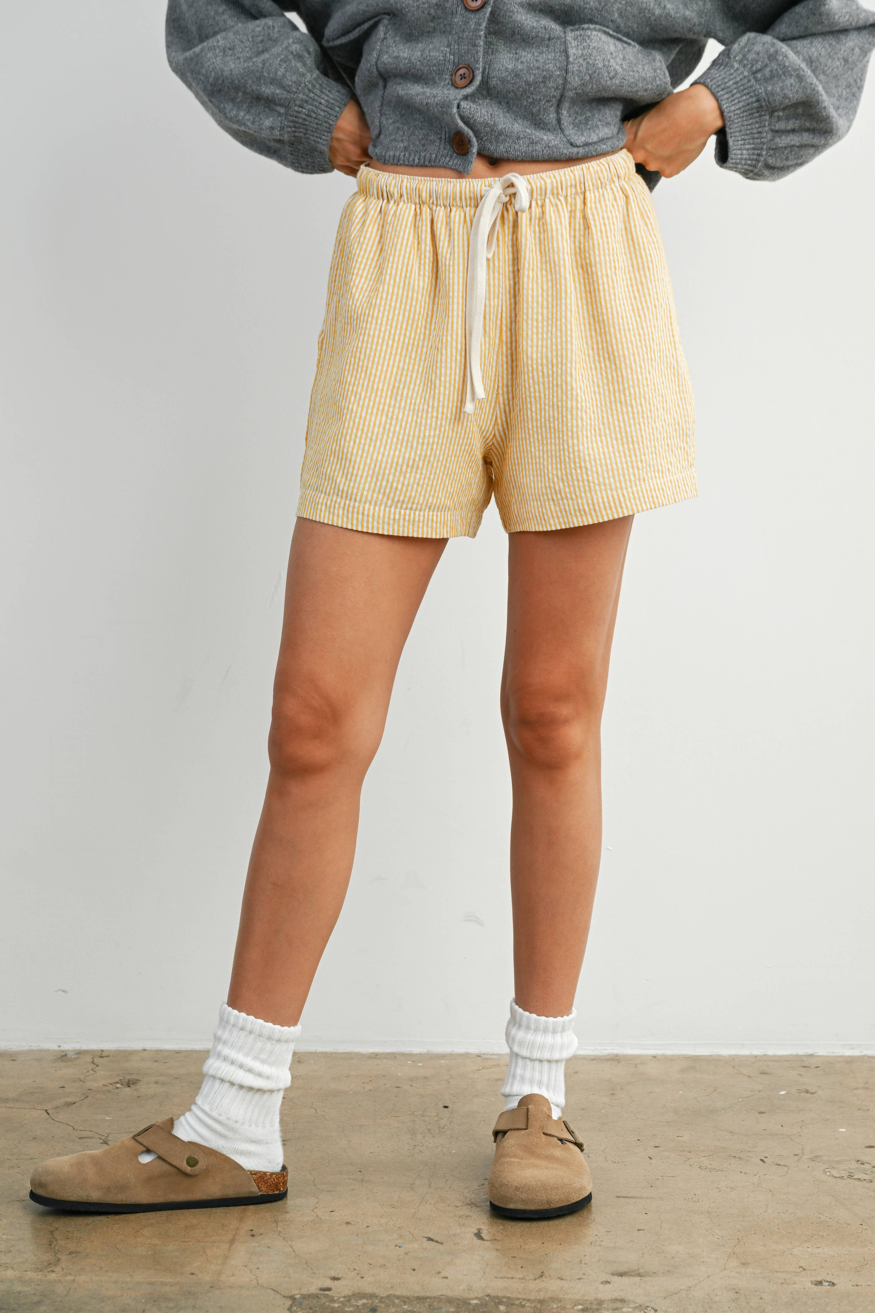 Yellow Striped Drawstring Shorts