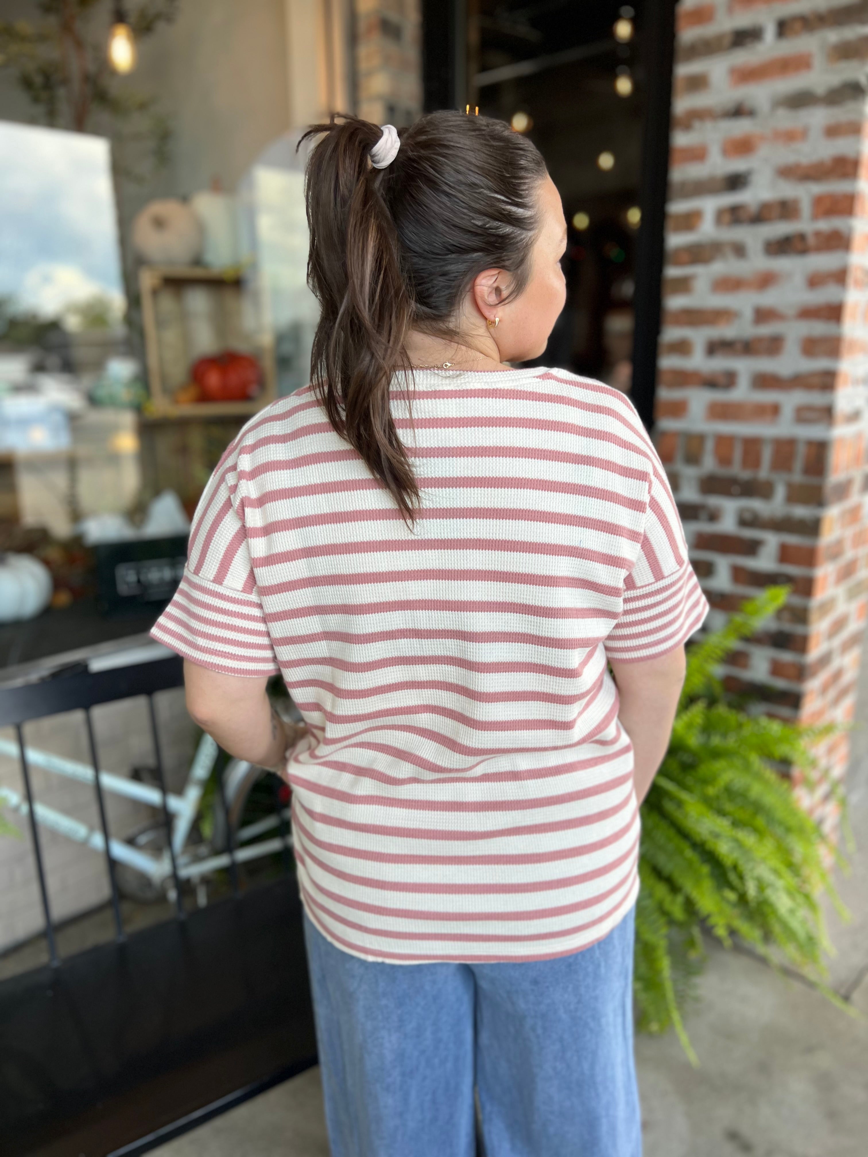 Mauve Waffle Stripe Top