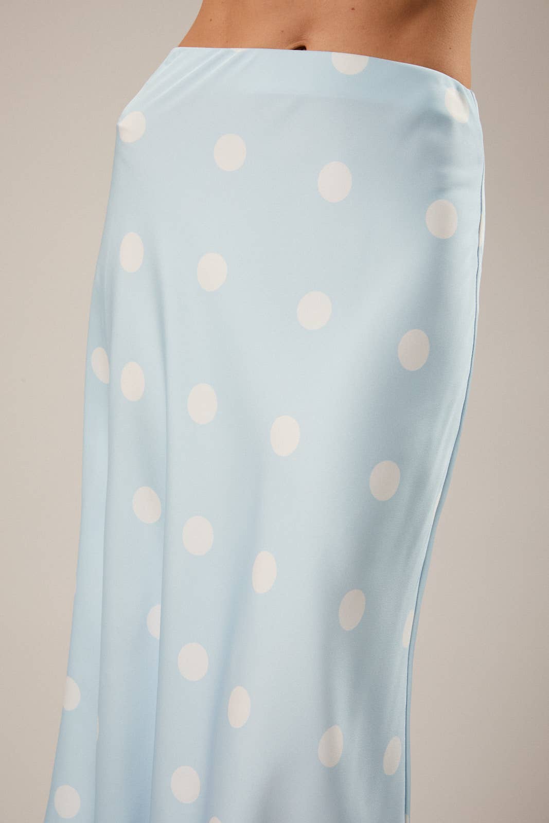 Blue Satin Midi Polka Dot Skirt