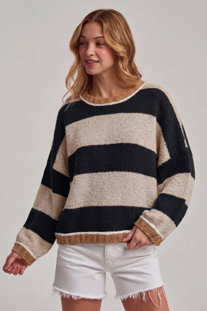 Black Wide Stripe Sweater Top