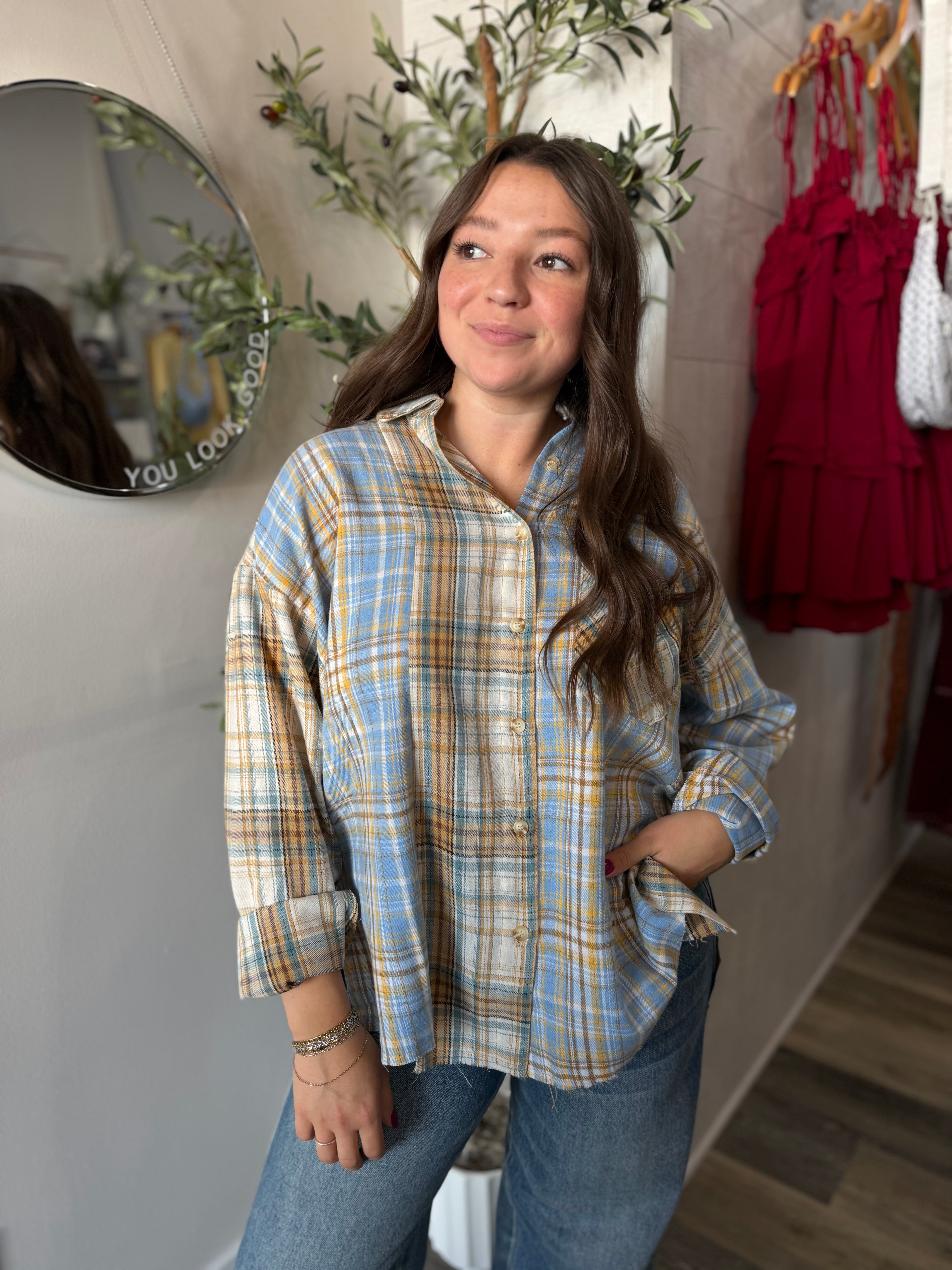 Tan Plaid Flannel Shirt