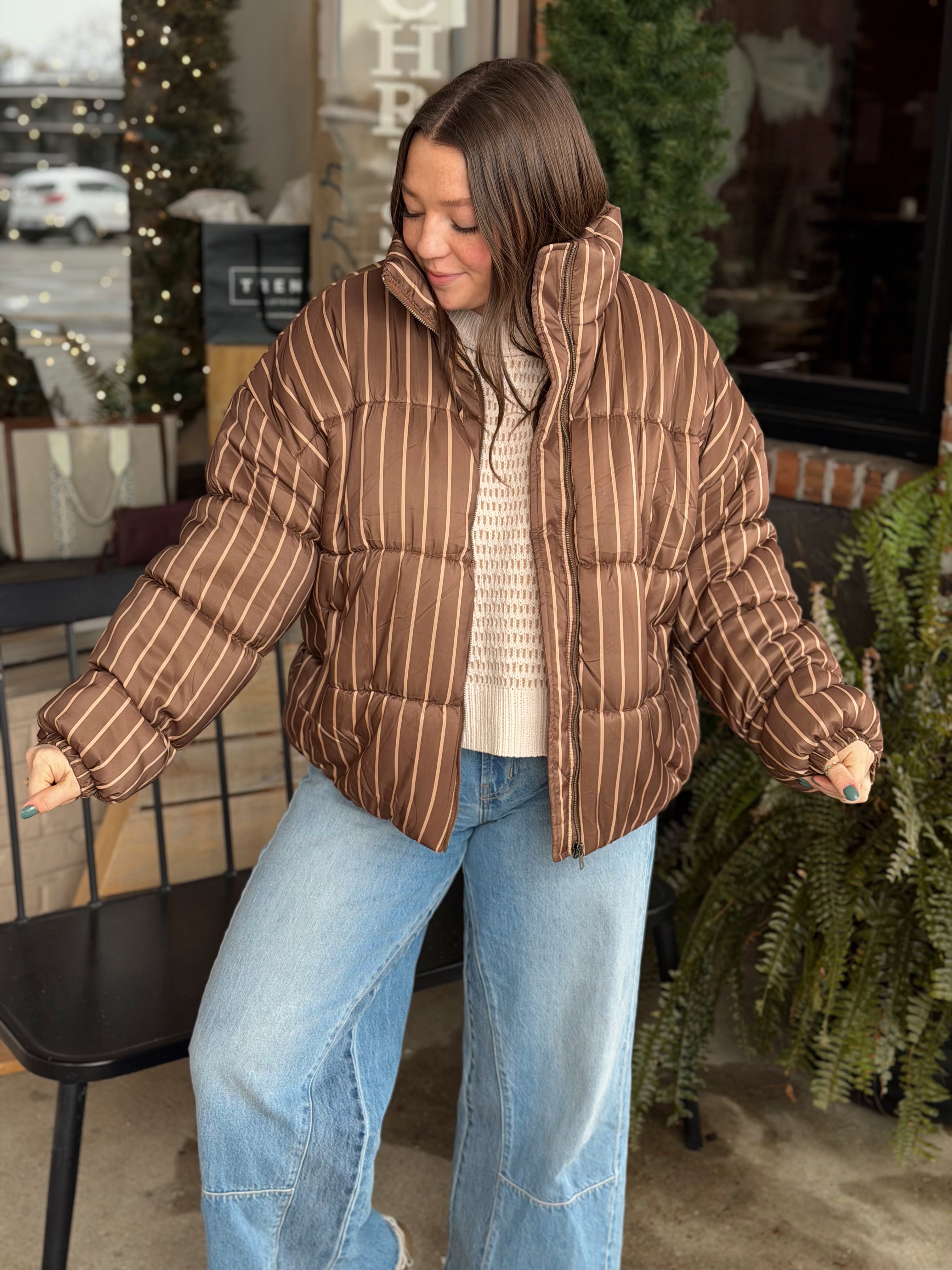 Brown Stripe Puffer Jacket