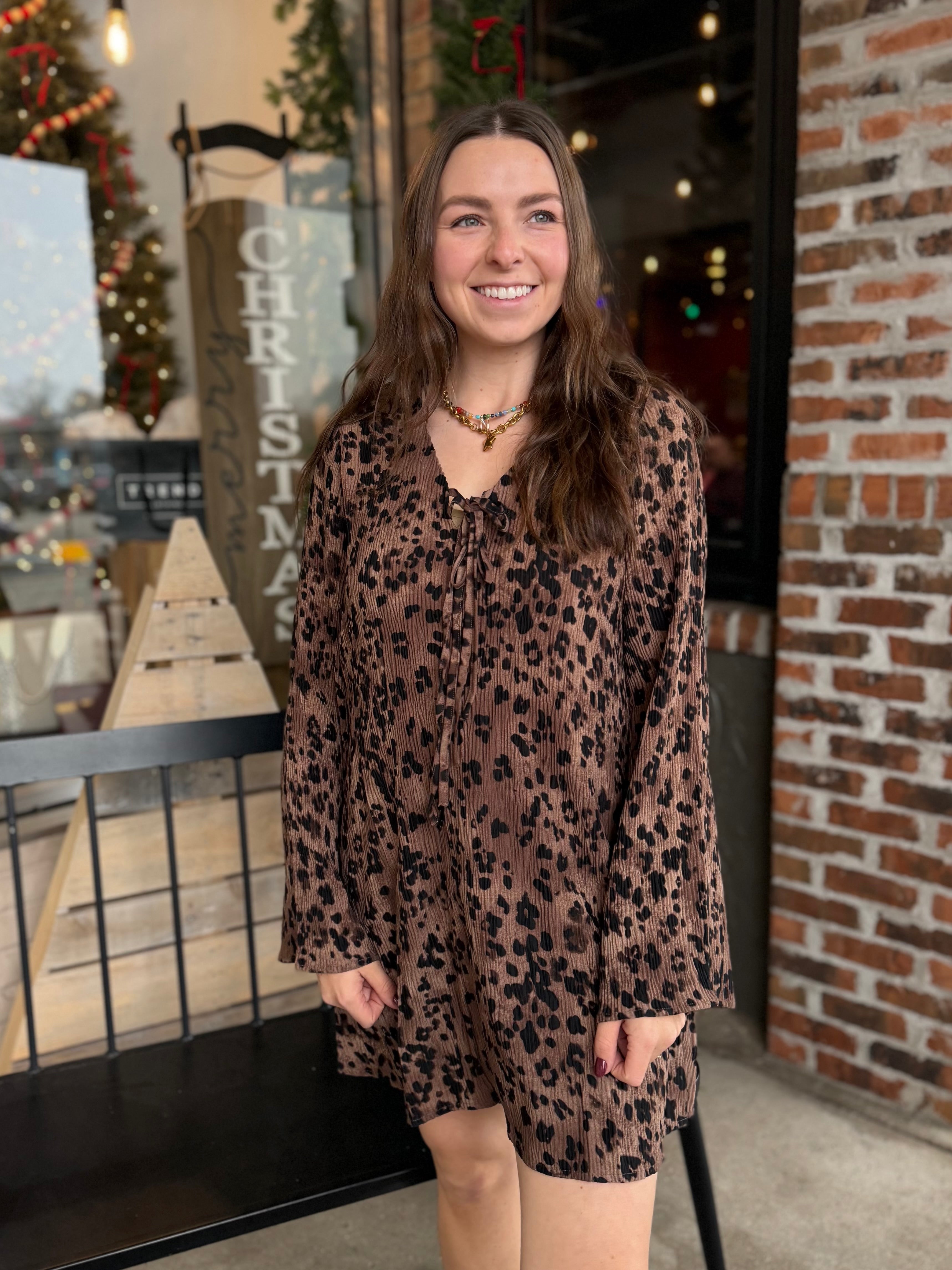 Leopard Printed Pleated Mini Dress