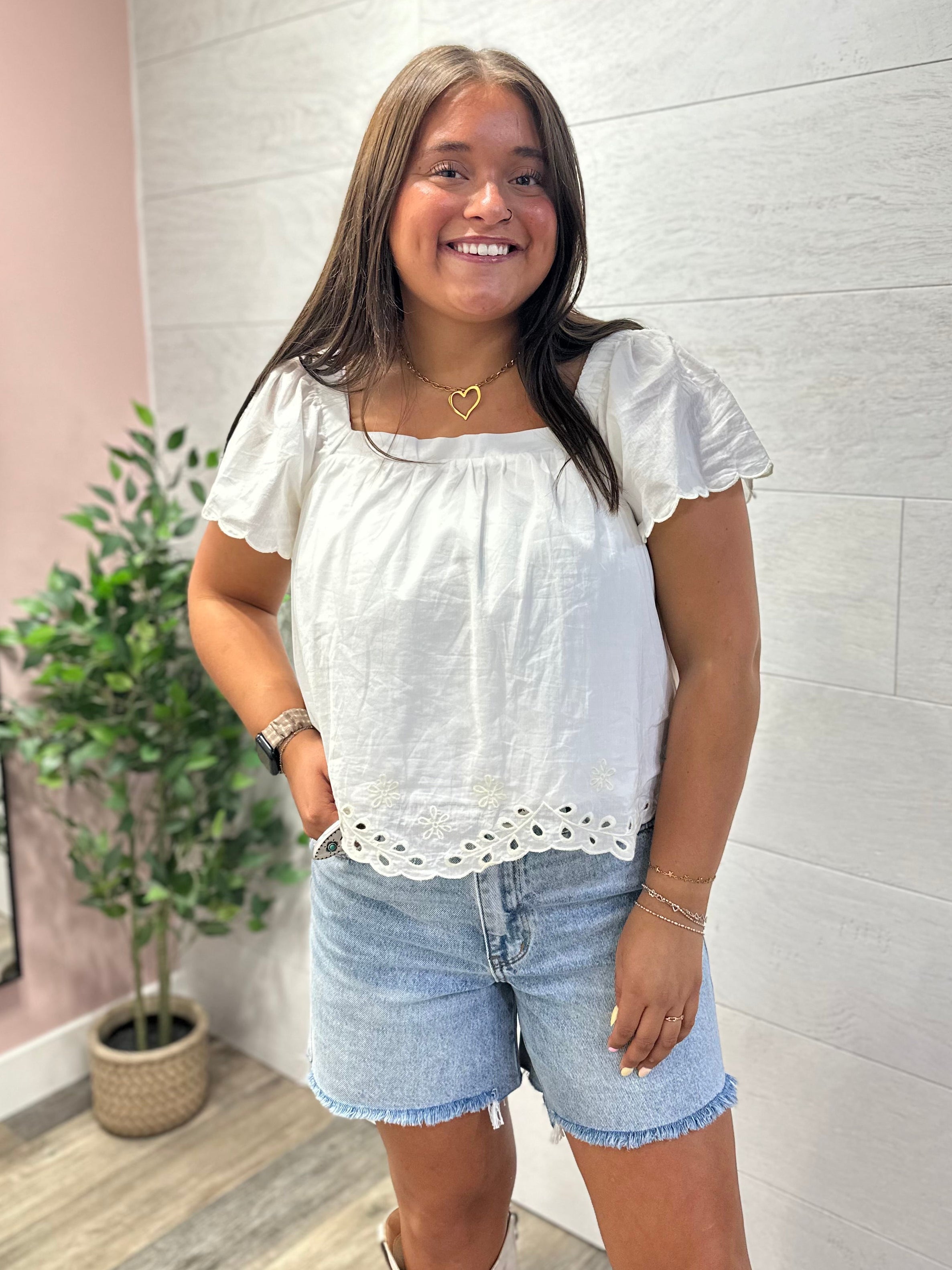 White Square Neck Top