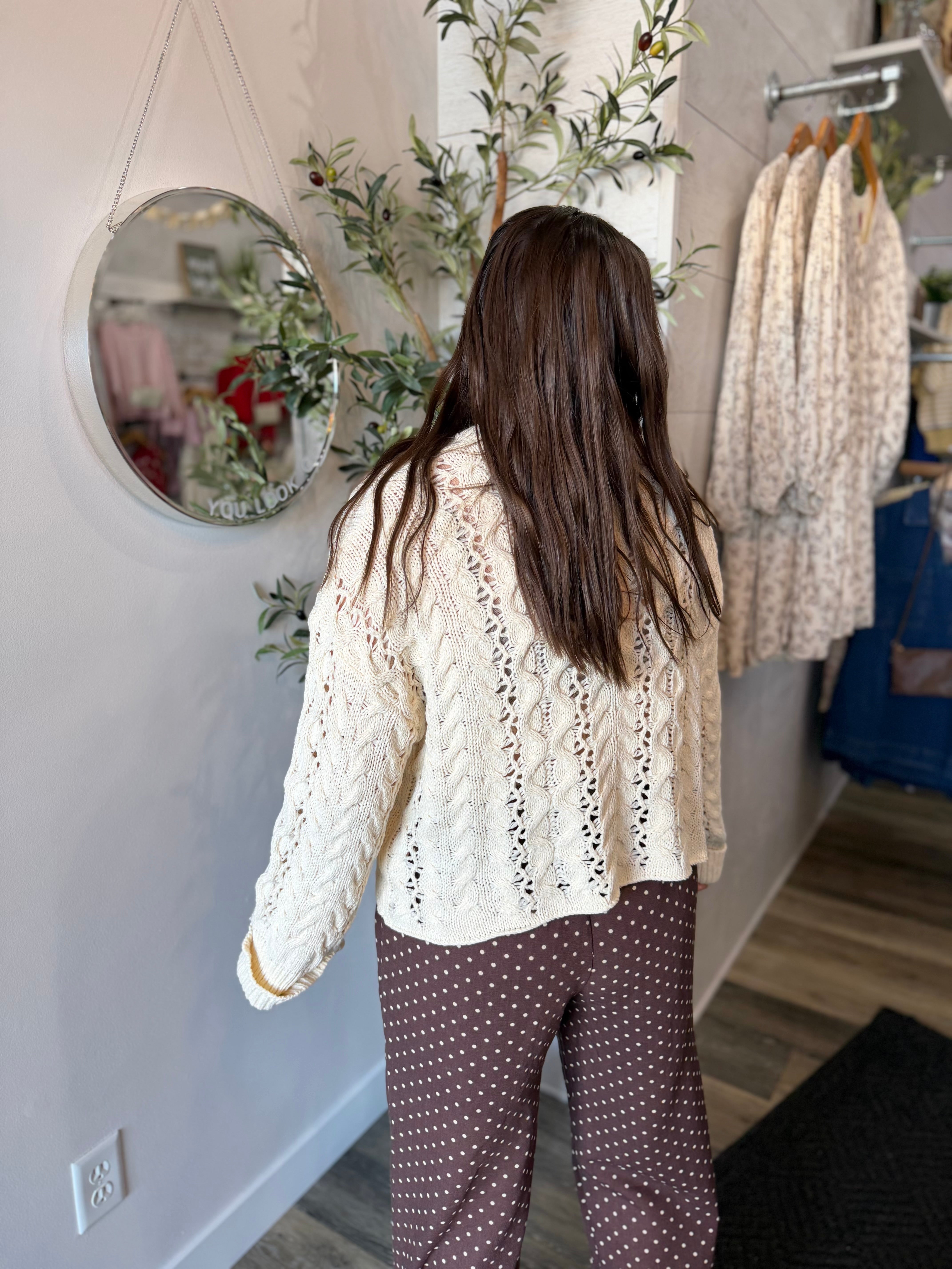 Ivory Twisted Rib Knit Sweater