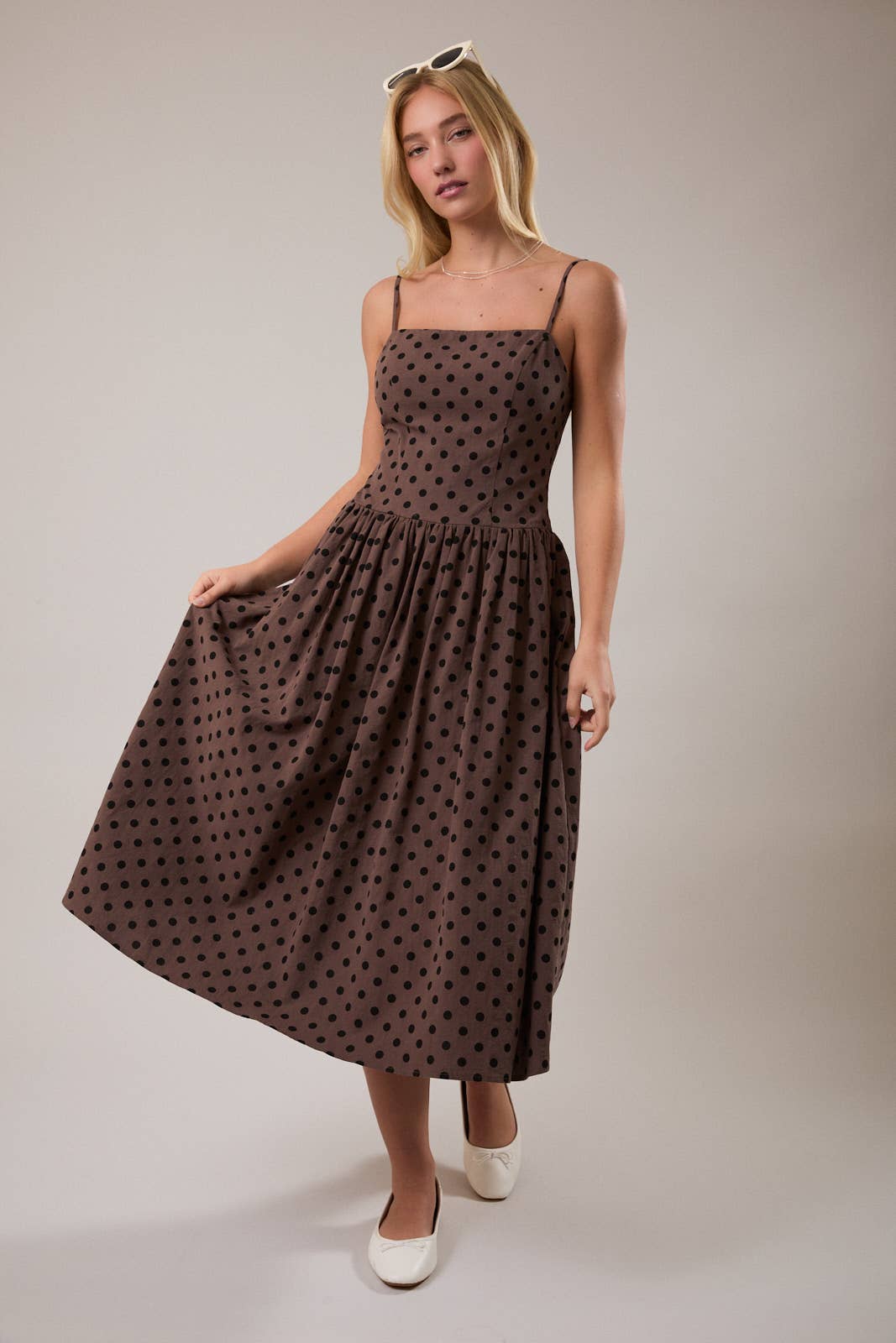 Brown and Black Dot Midi Dress