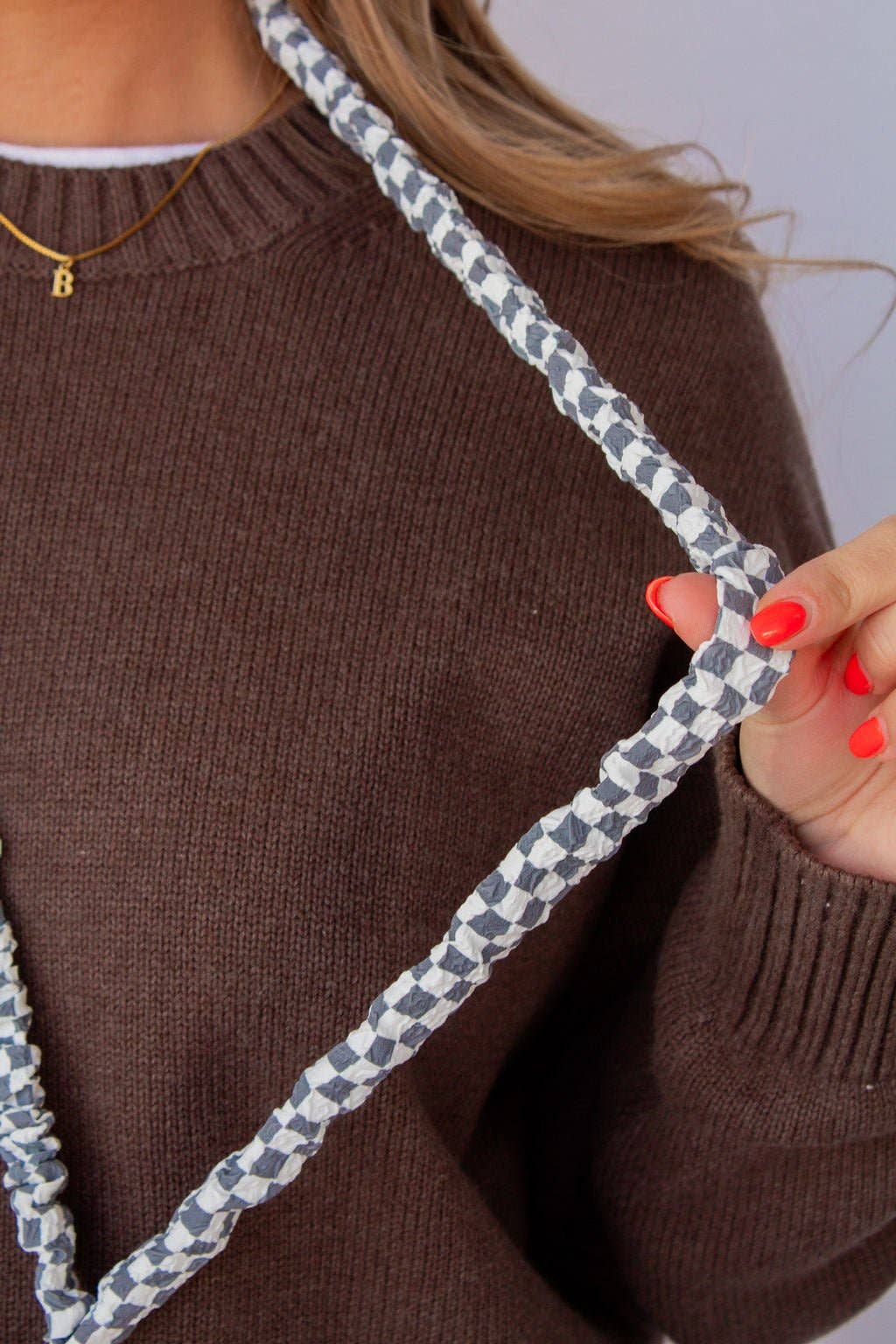 Grey Checkered Lanyard