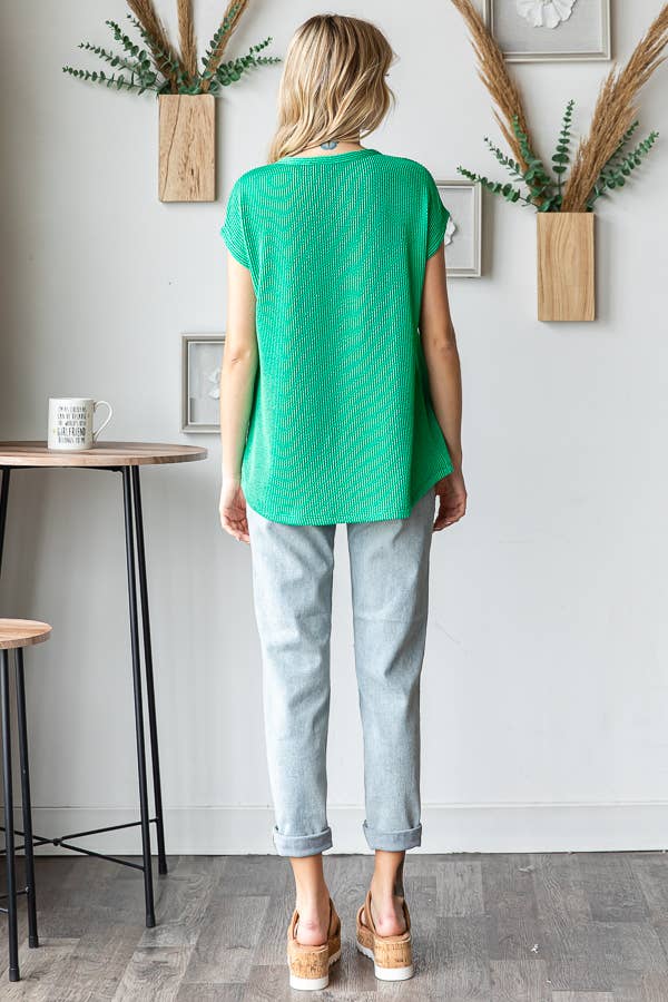 Green Ribbed Knit Top