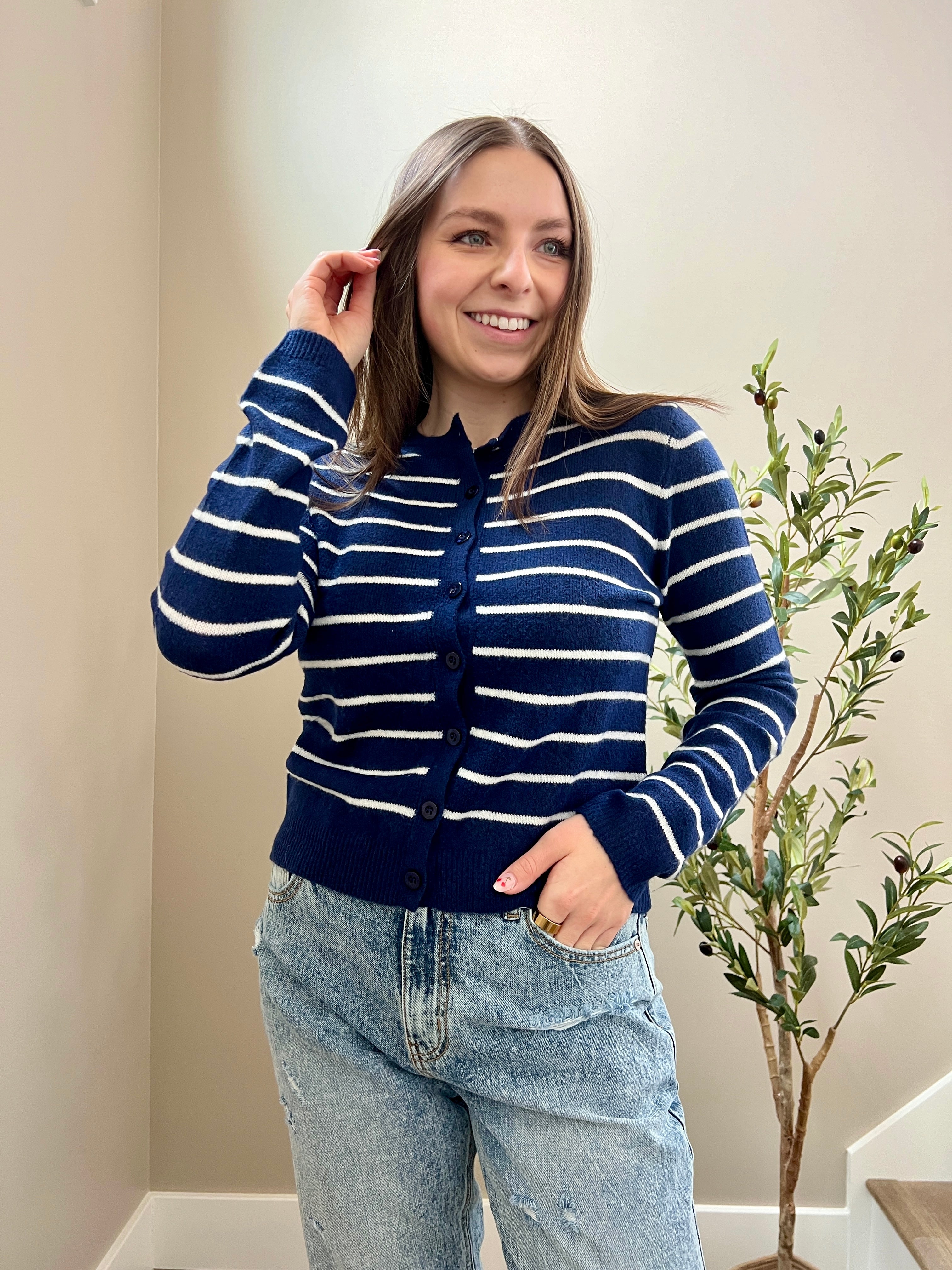 Navy Stripe Button Down Cardi