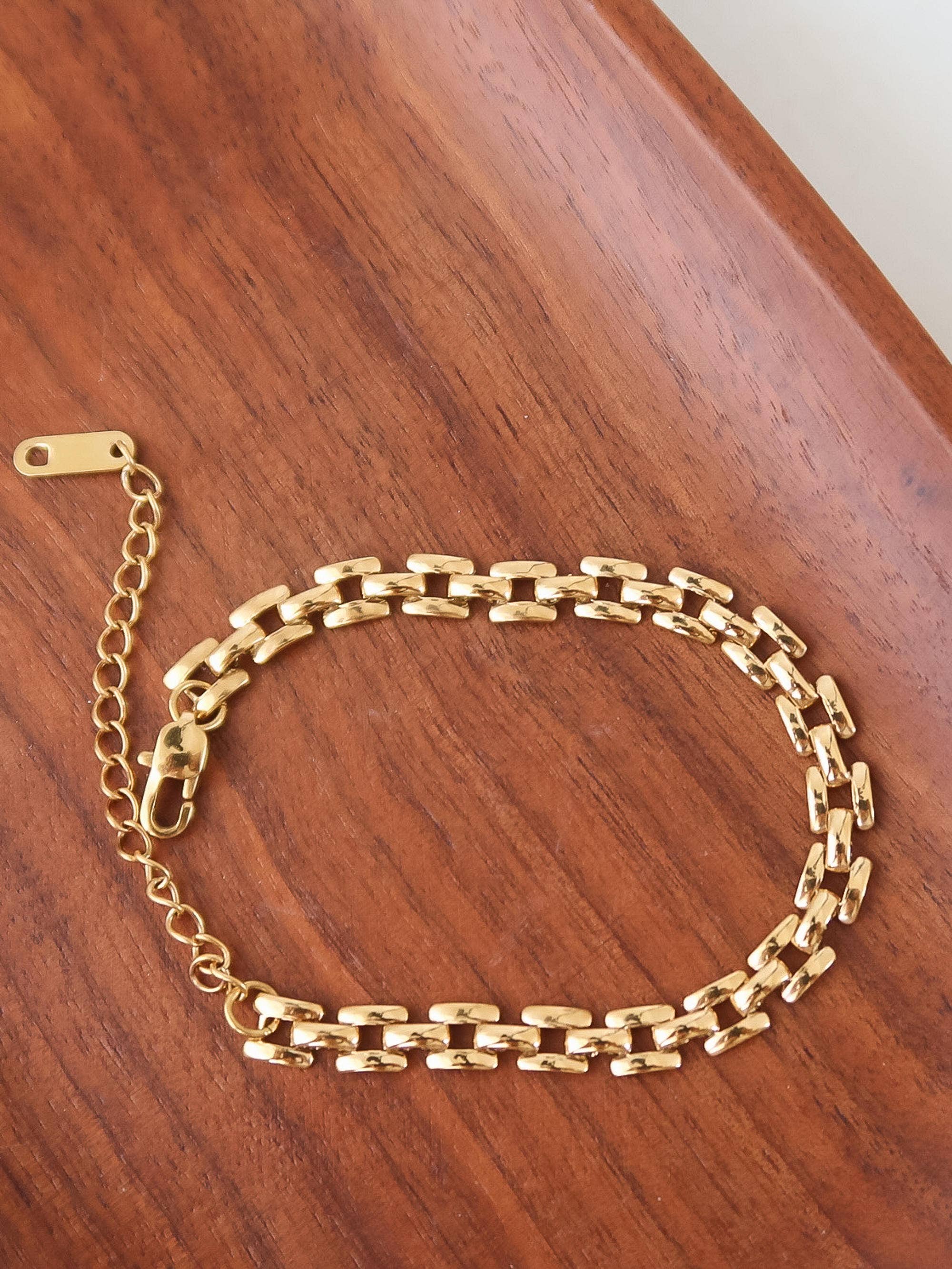 Gold 18K Non-Tarnish Flat Chain Bracelet
