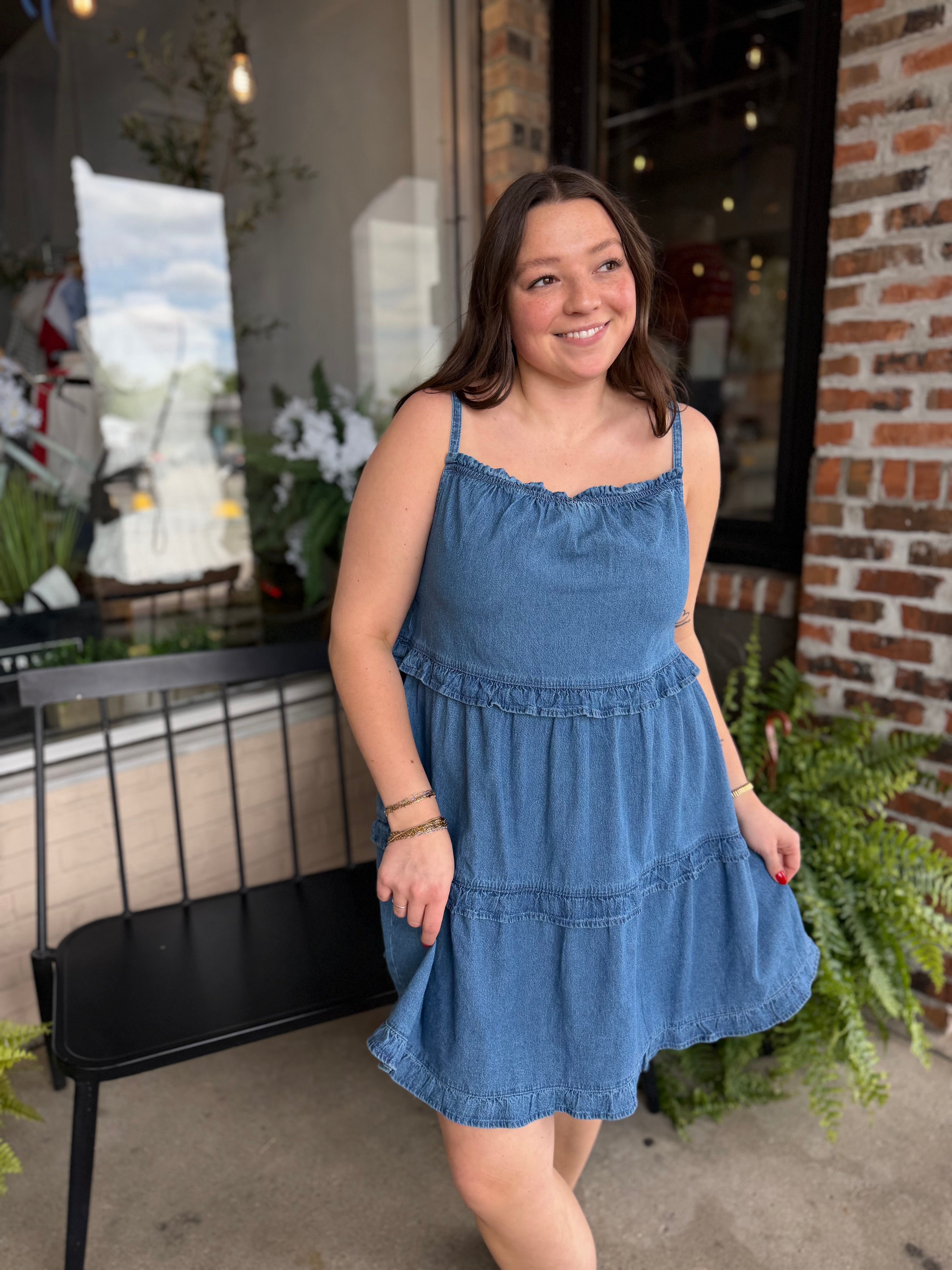 Denim Ruffle Mini Dress