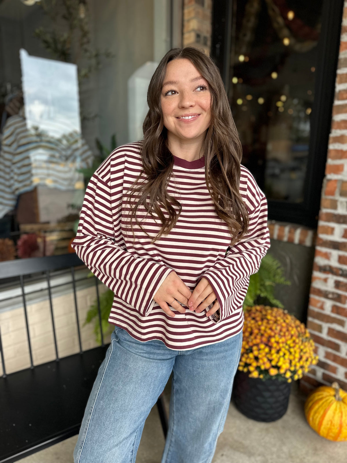 Burgundy Stripe Knit Top