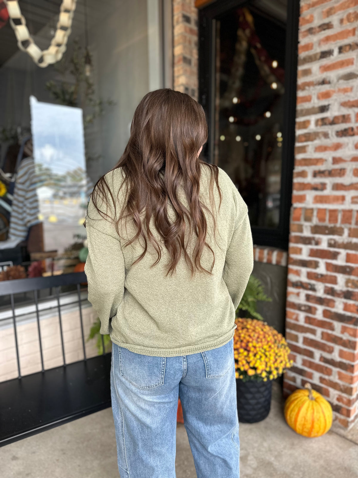 Olive Raw Edge Knit Sweater