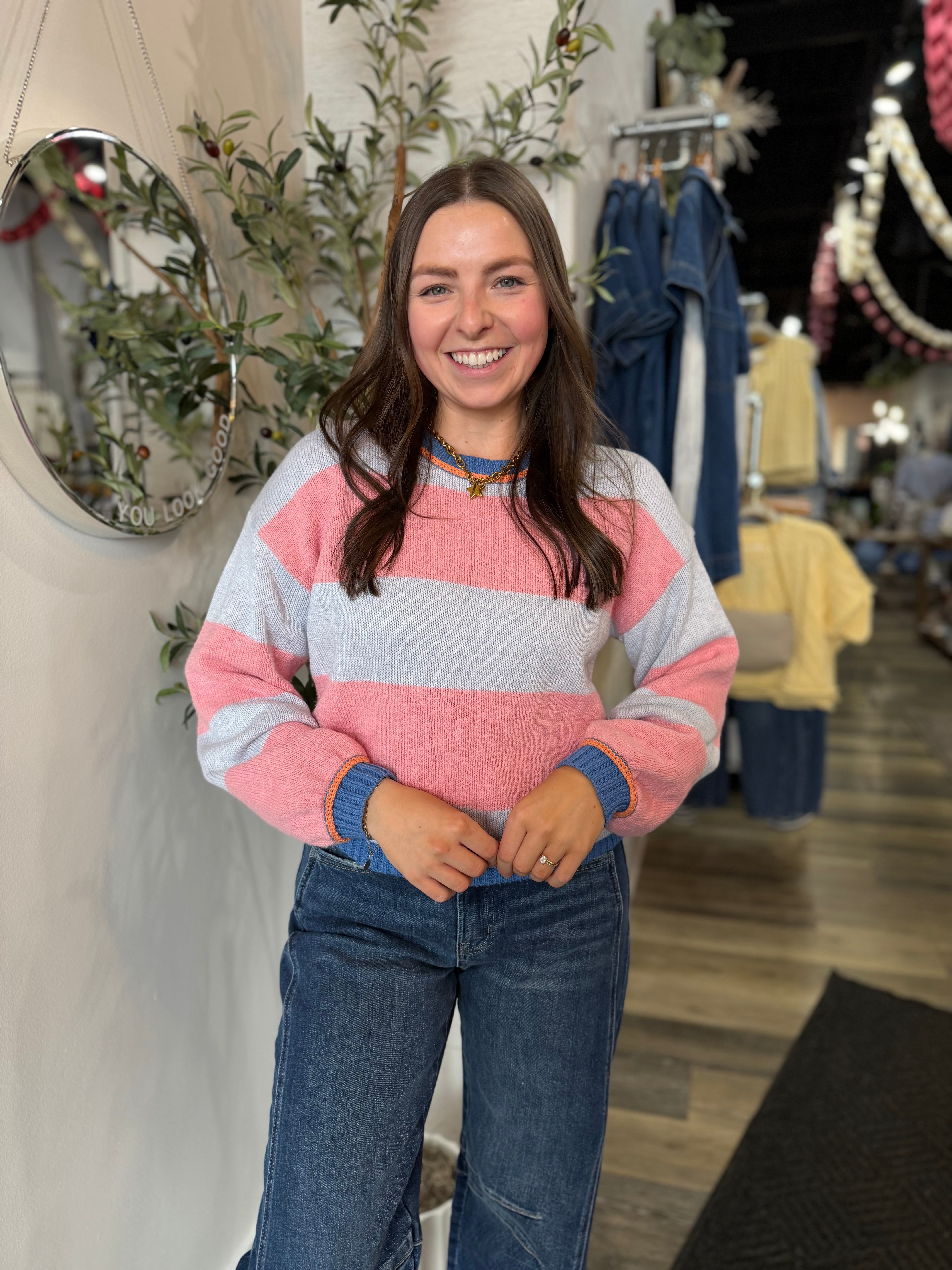 Grey & Pink Block Sweater