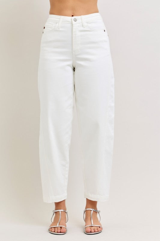 White High Waist Barrel Jeans - FINAL SALE