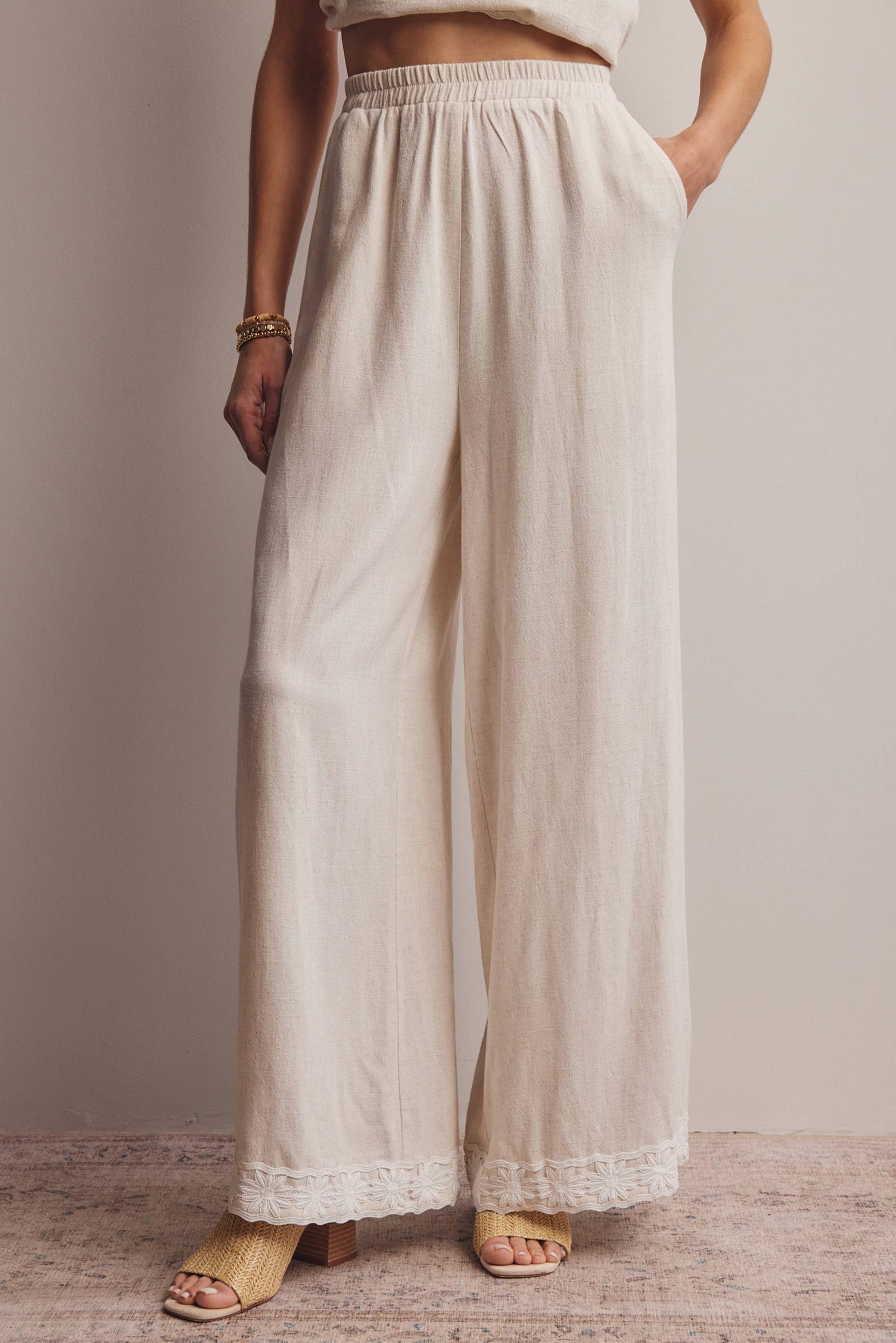 Embroidered Wide Leg Pants