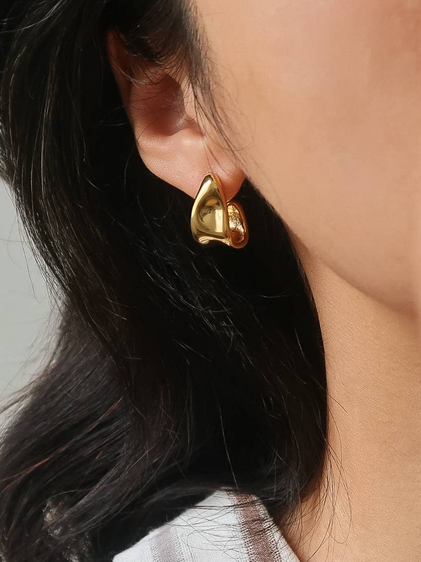 Sculpted Wave Hoop Earrings Non Tarnish