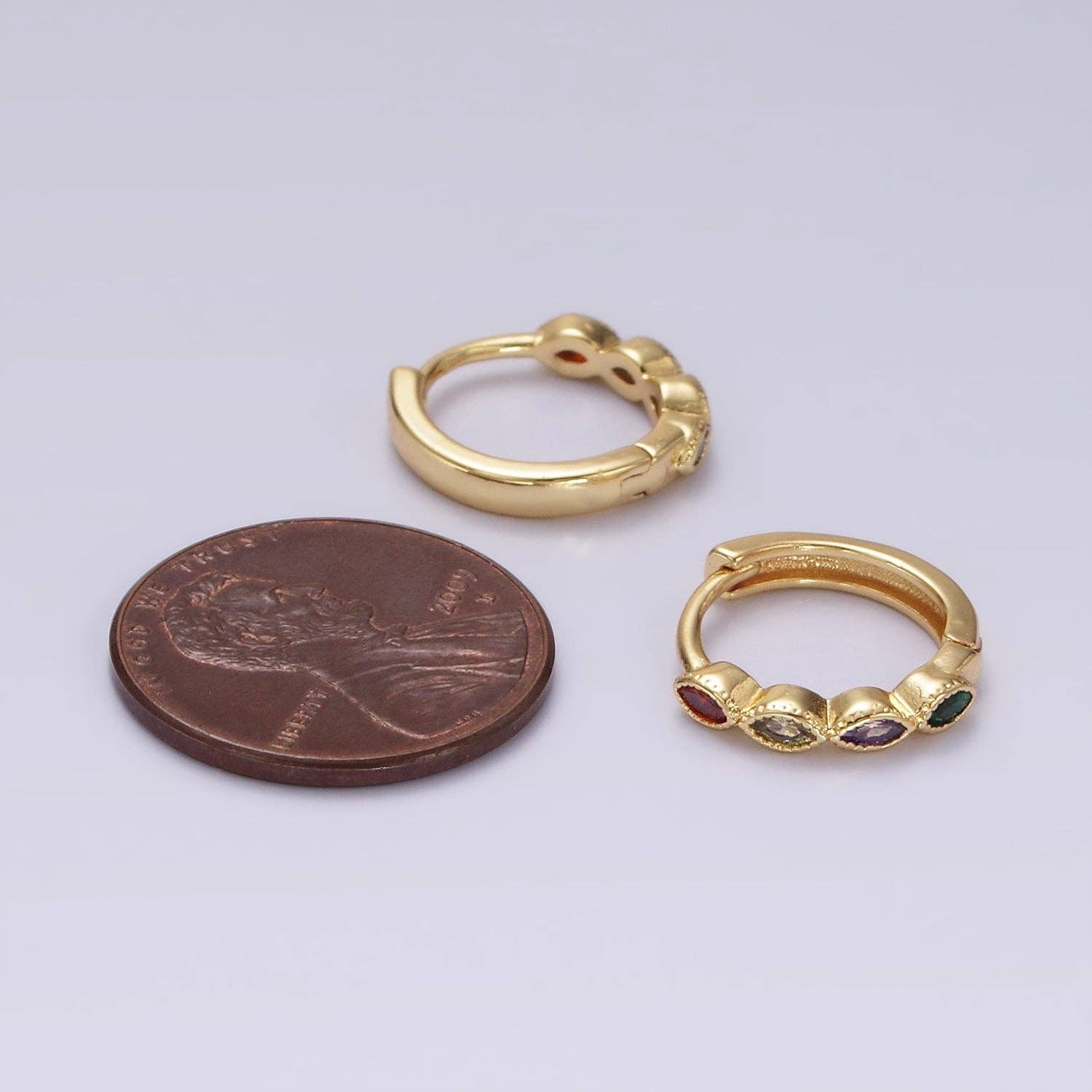 14K Gold Filled Multicolor Marquise Lined 13mm Huggies