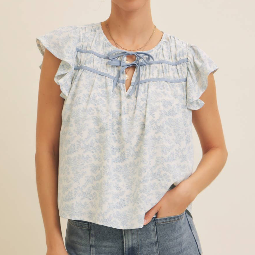 Powder Blue Printed Top - FINAL SALE