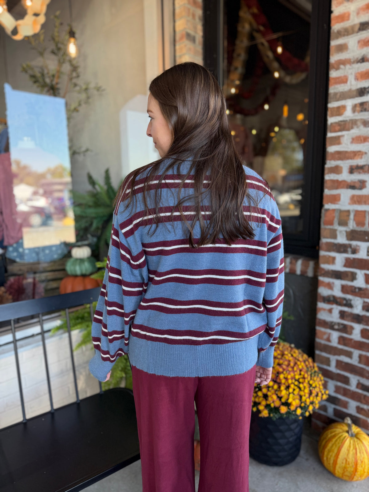 Blue Stripe Crew Neck Pullover