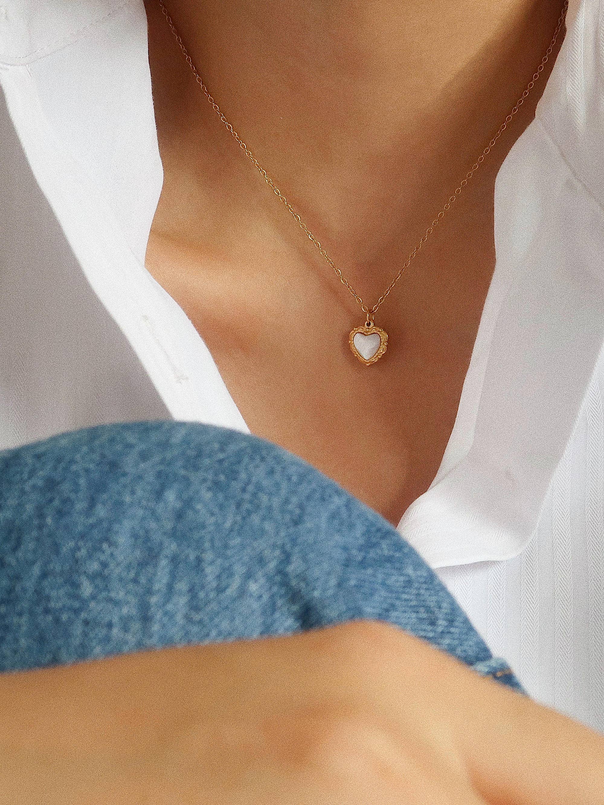 Gold Non-Tarnish Vintage Heart Pendant Necklace