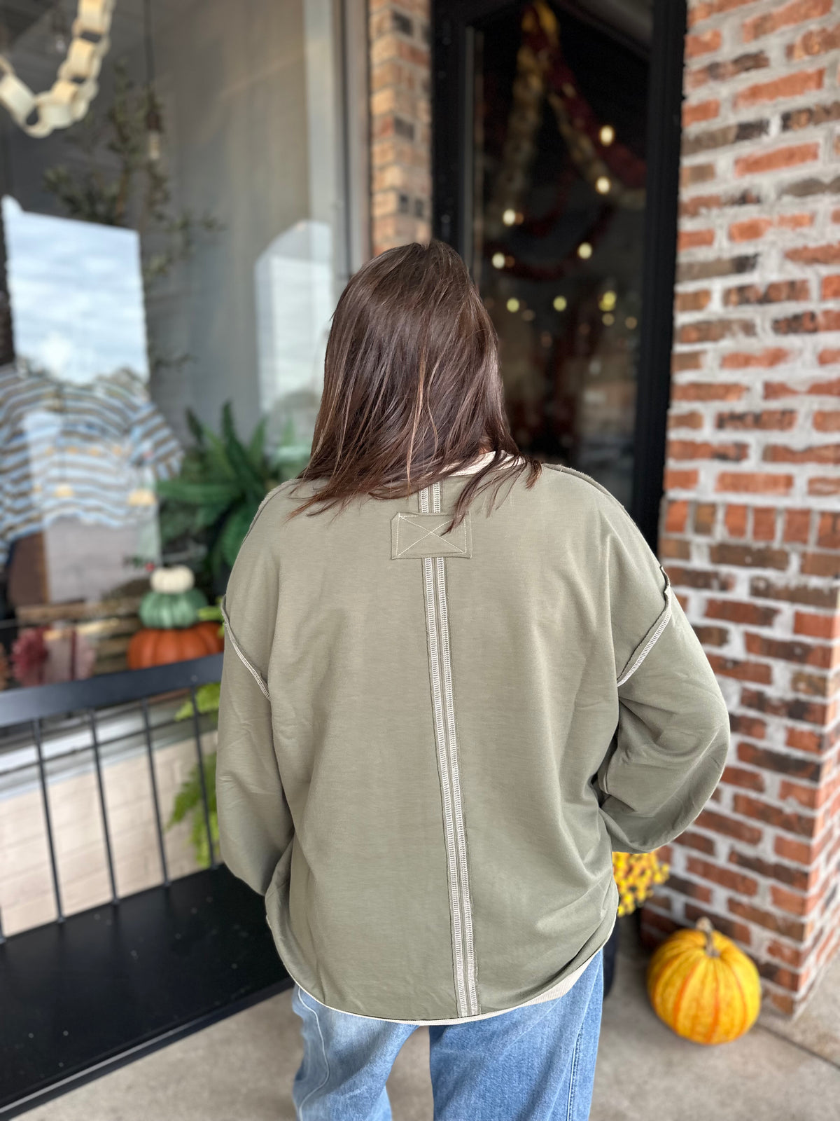 Olive Exposed Seam Knit Top