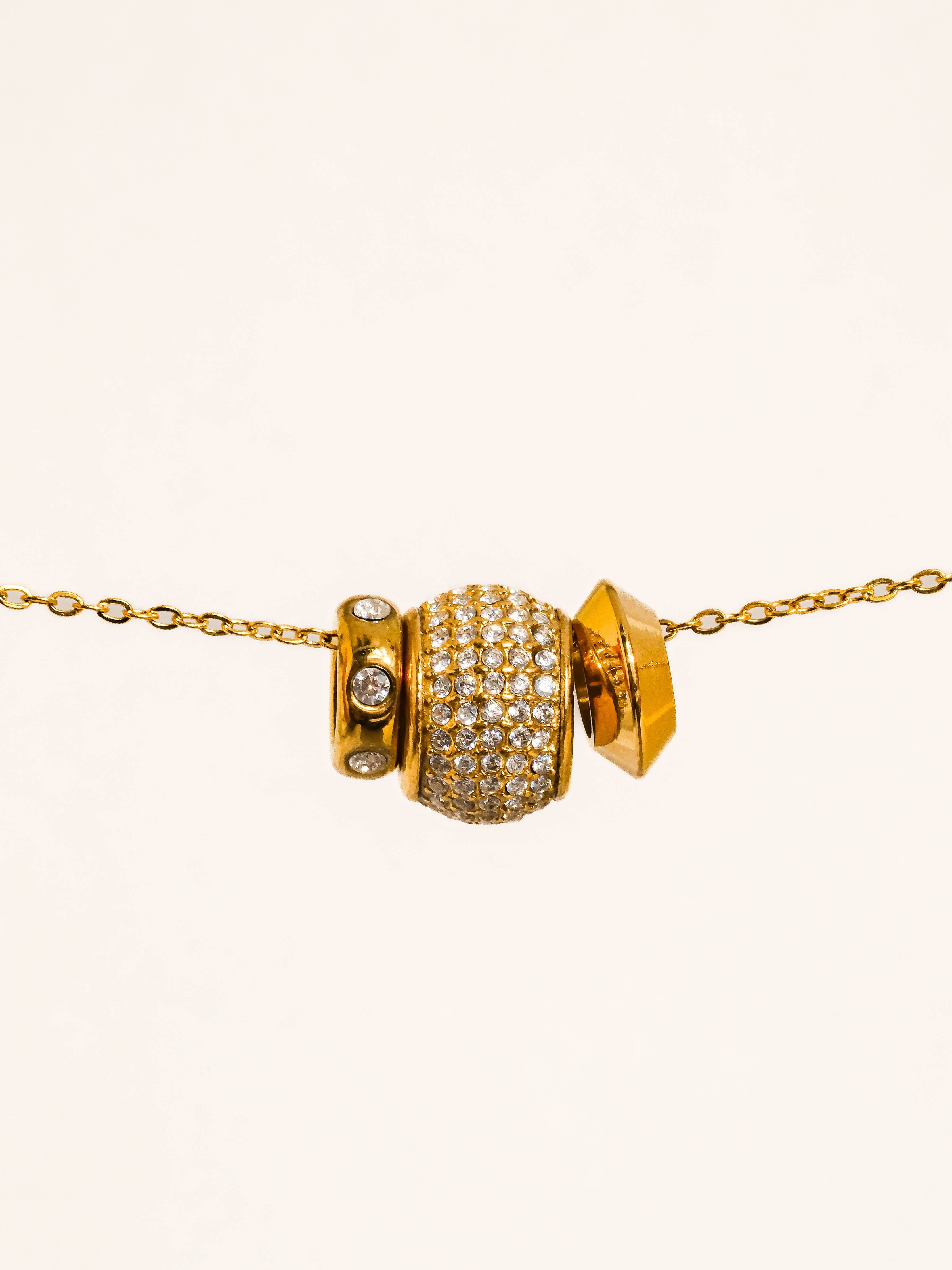 18K Gold Non-Tarnish CZ Bead Necklace
