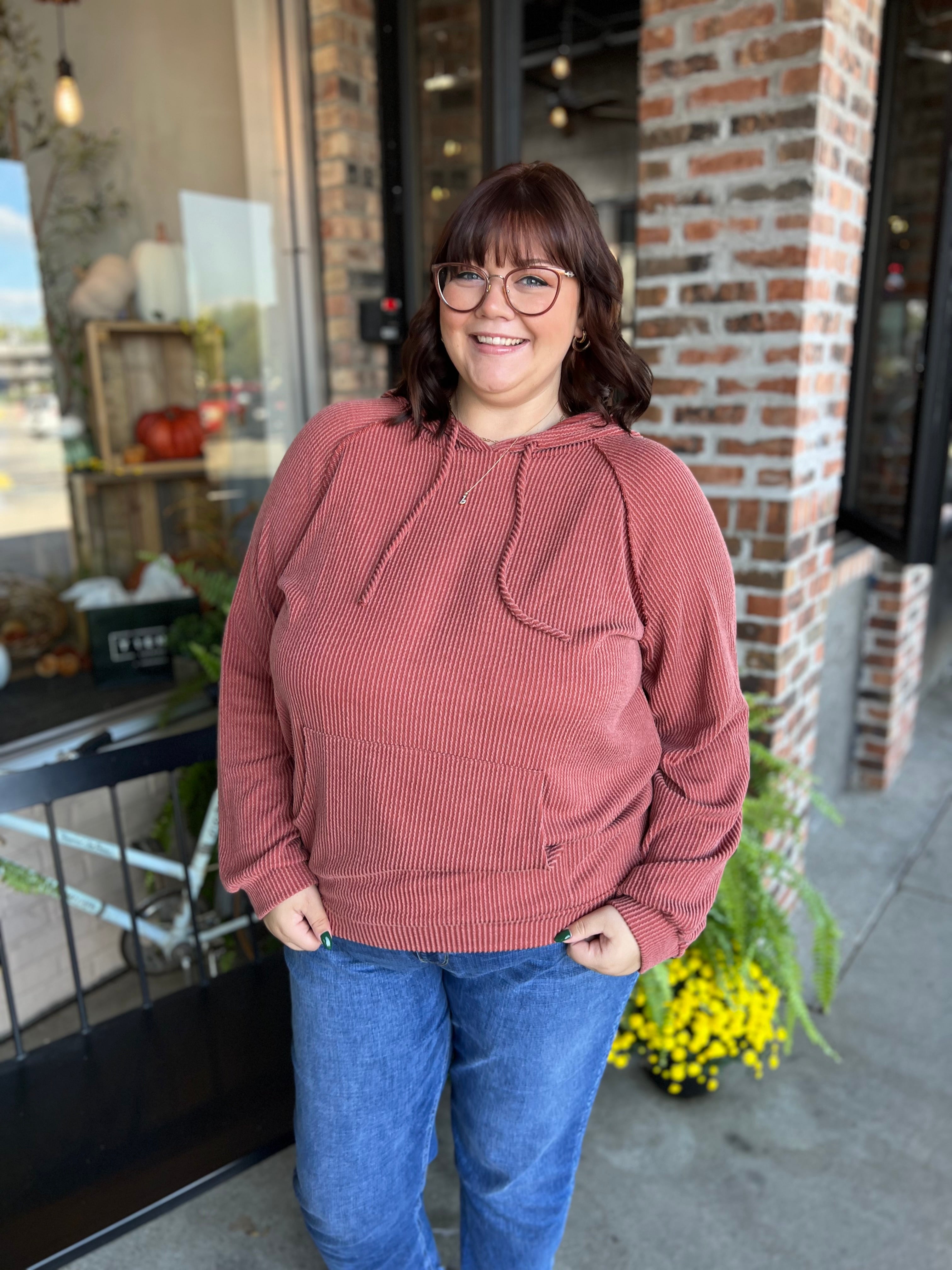 Plus Cinnamon Ribbed Hoodie