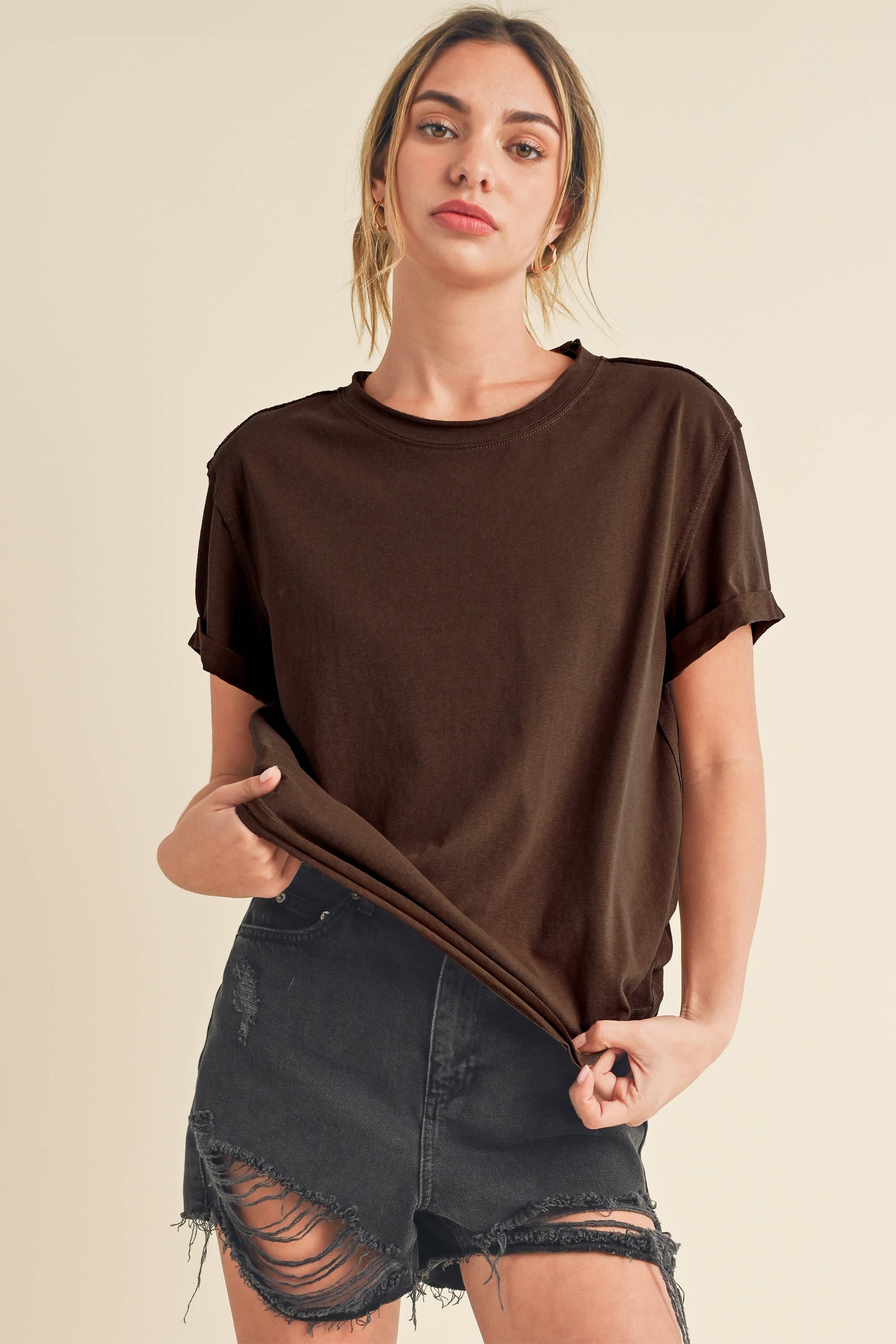 Brown Short Sleeve Baby Tee - FINAL SALE