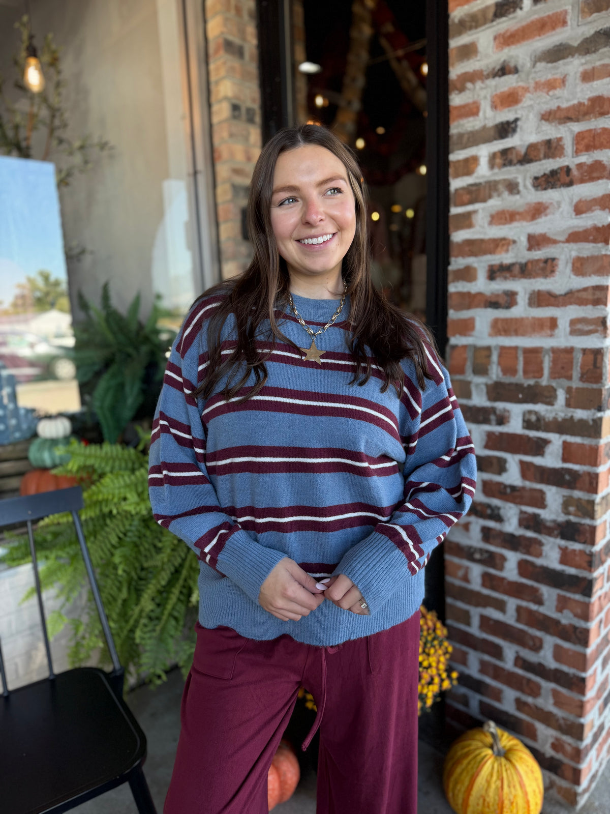 Blue Stripe Crew Neck Pullover