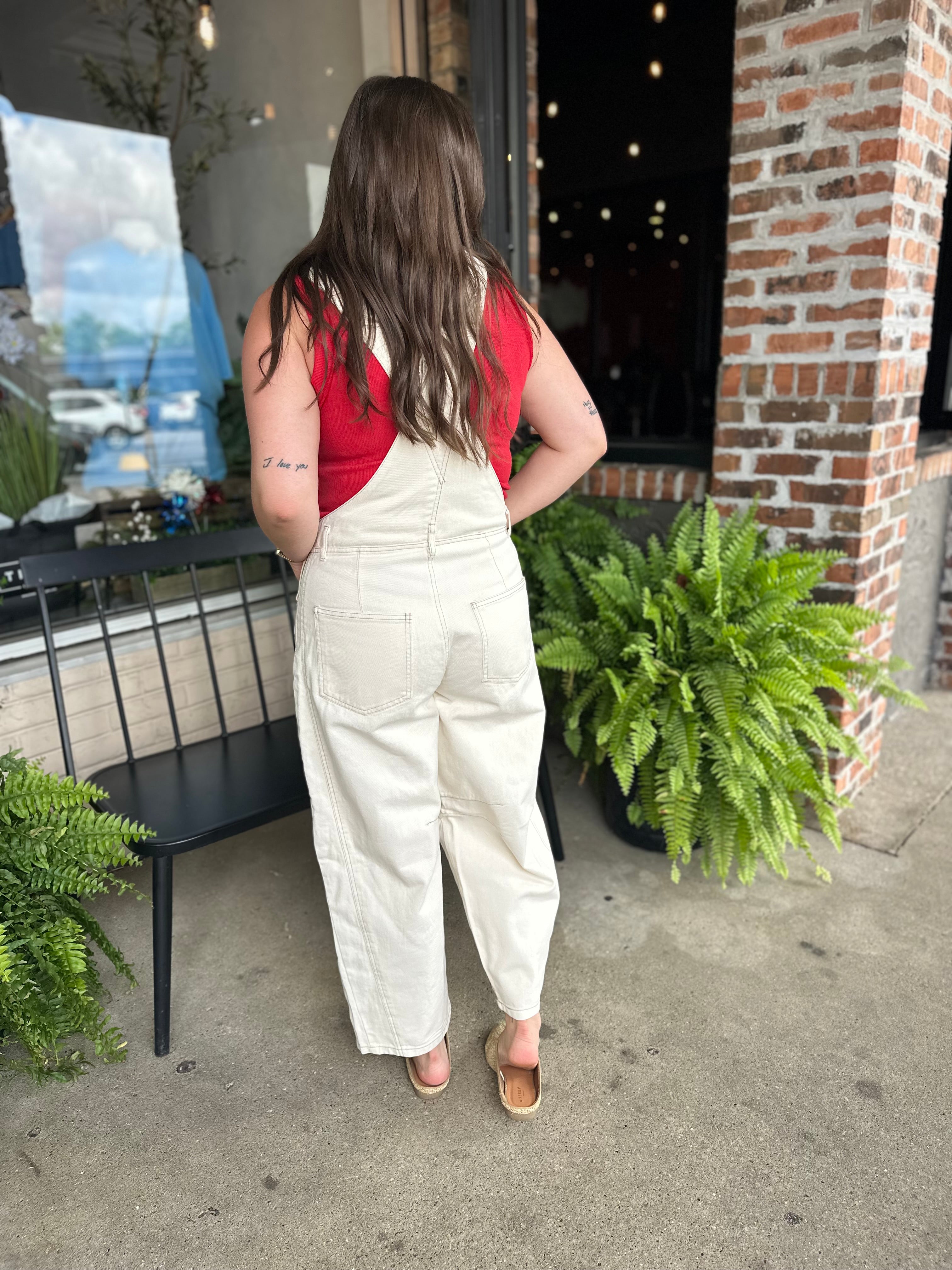 Cream Wide Leg Overalls