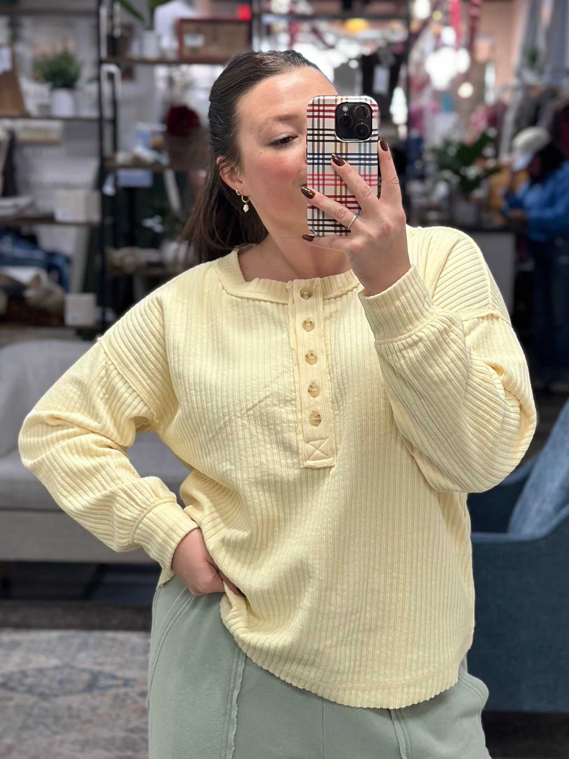 Yellow Ribbed Henley