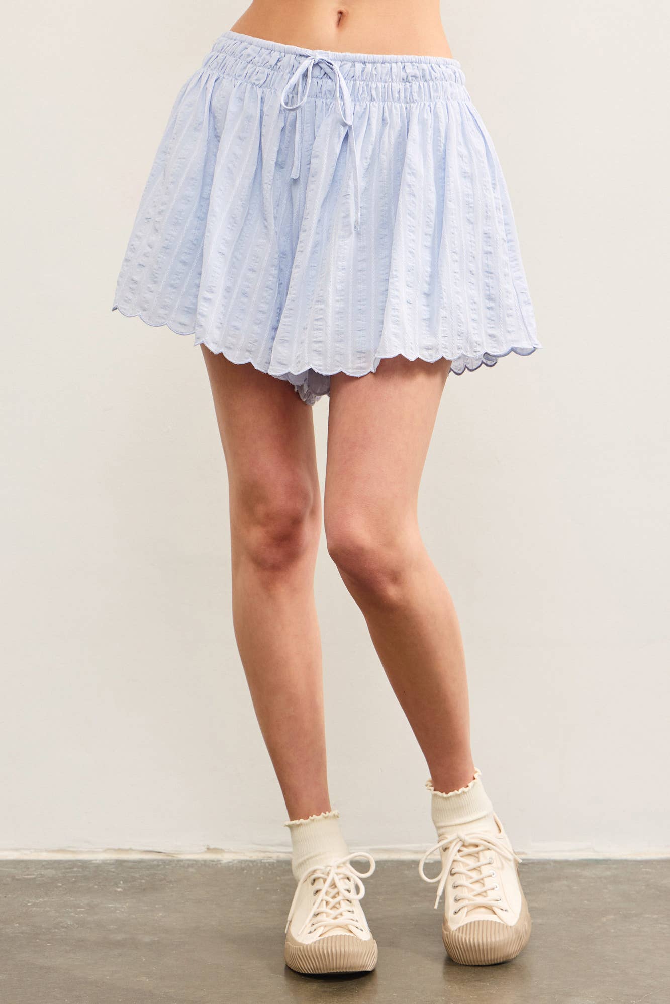 Light Blue Scallop Hem Shorts