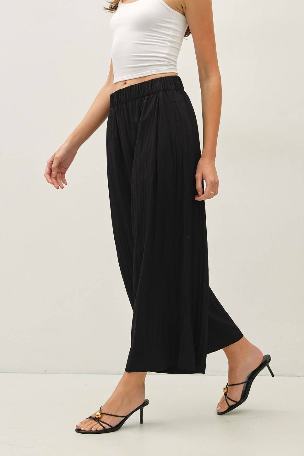 Black Crinkled Wide Leg Pants