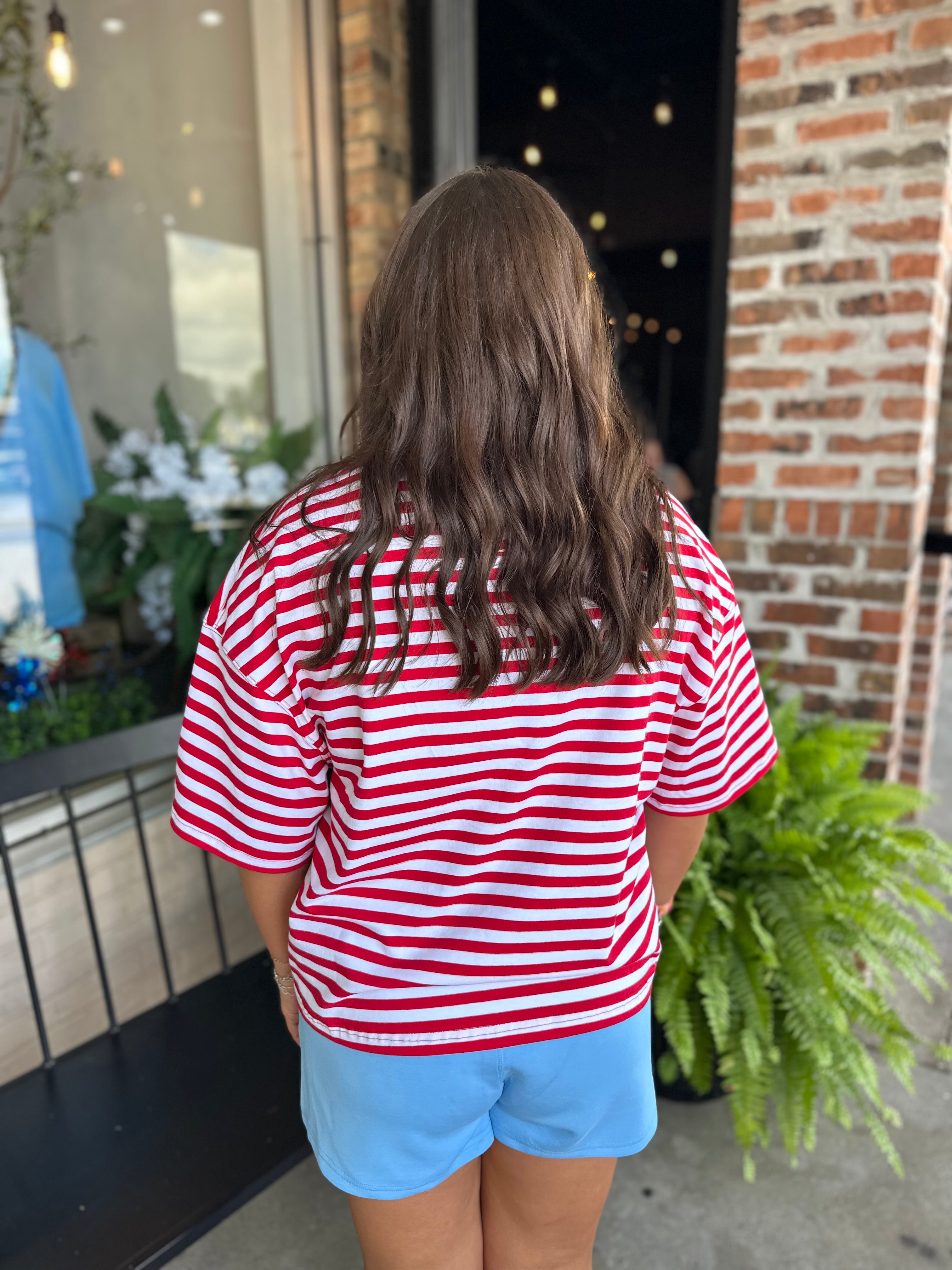 Red Oversized Stripe Boyfriend Tee