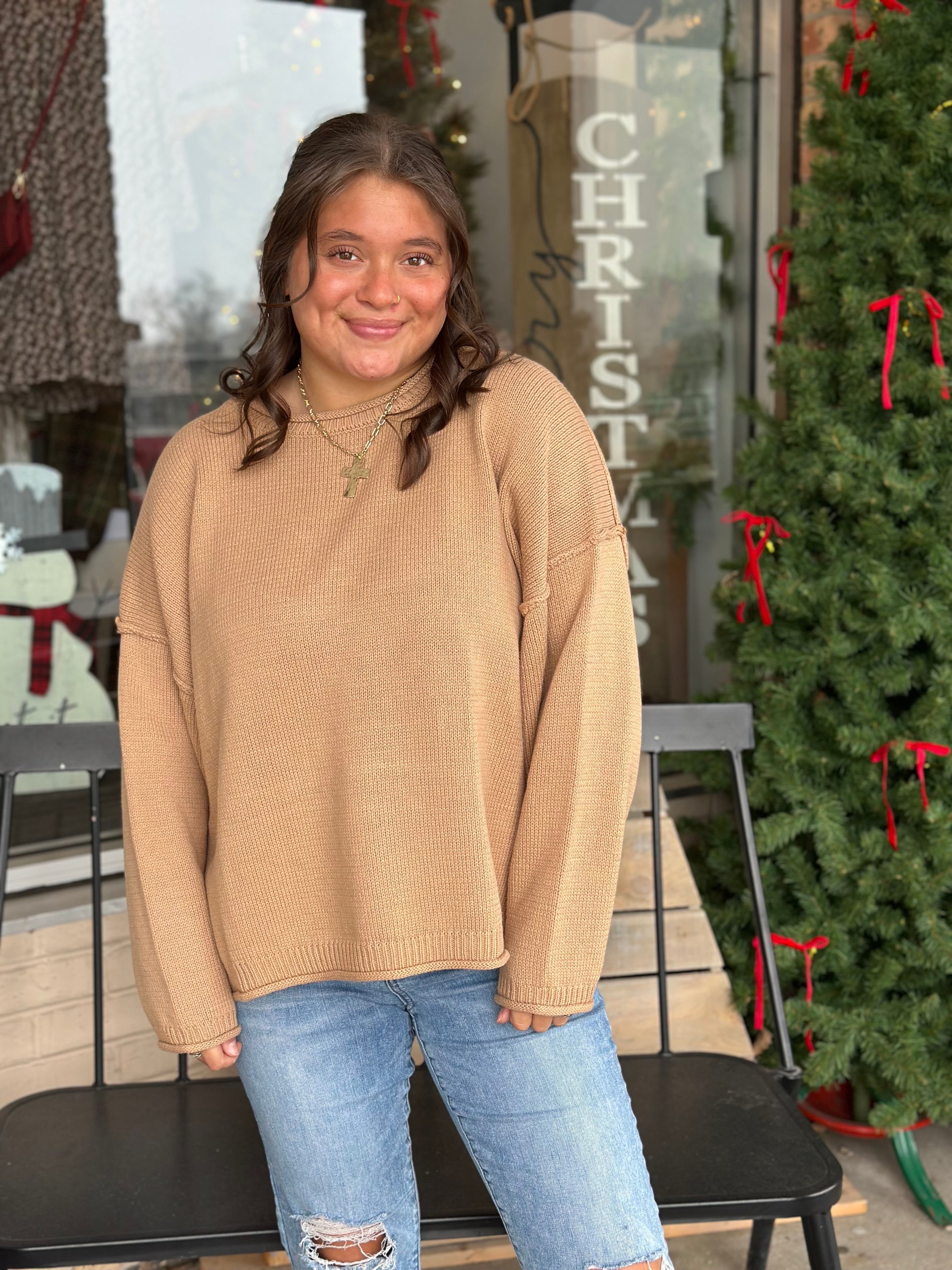 Tan Raw Edge Sweater- FINAL SALE
