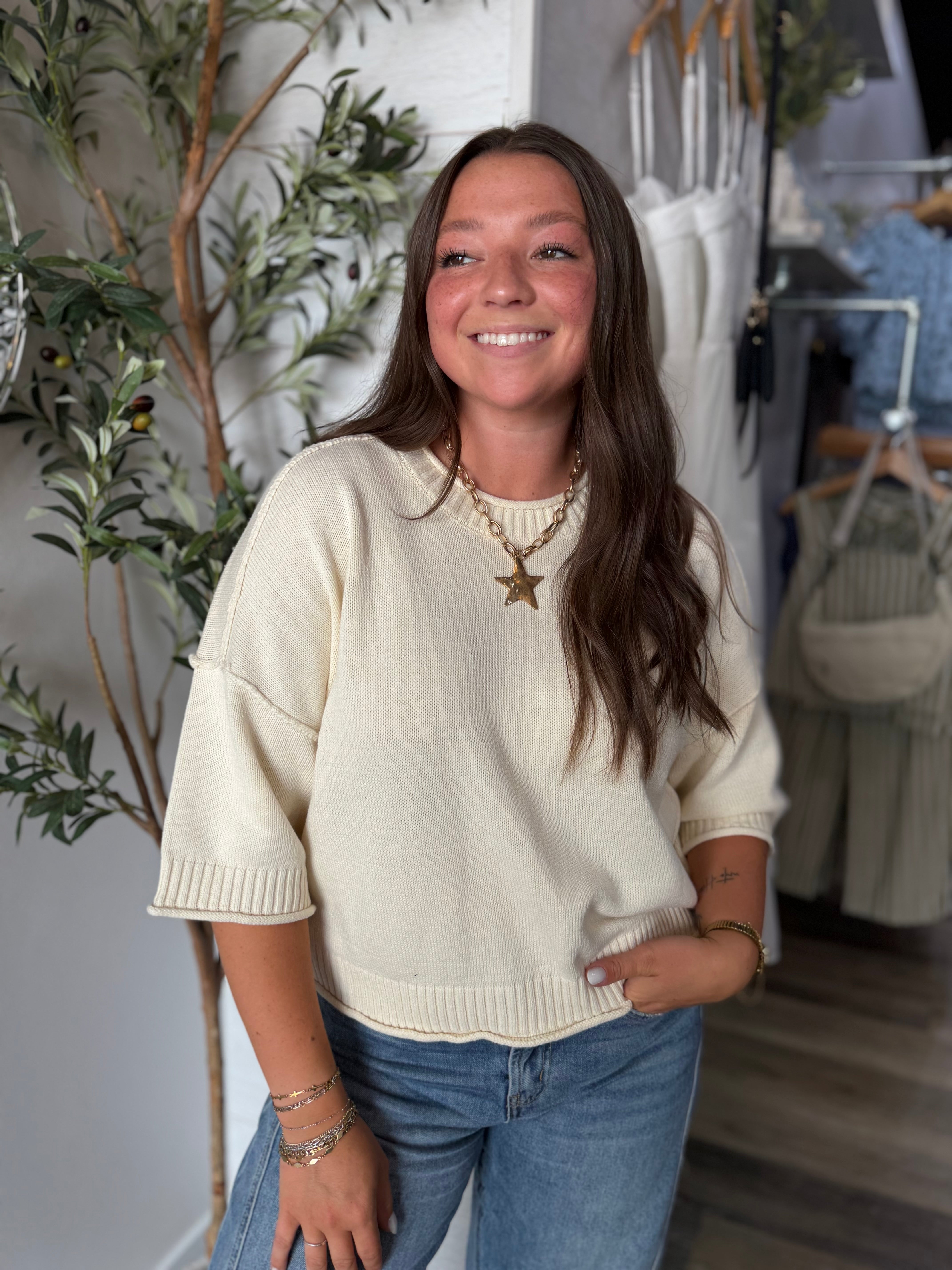 Ivory Exposed Seam Pullover