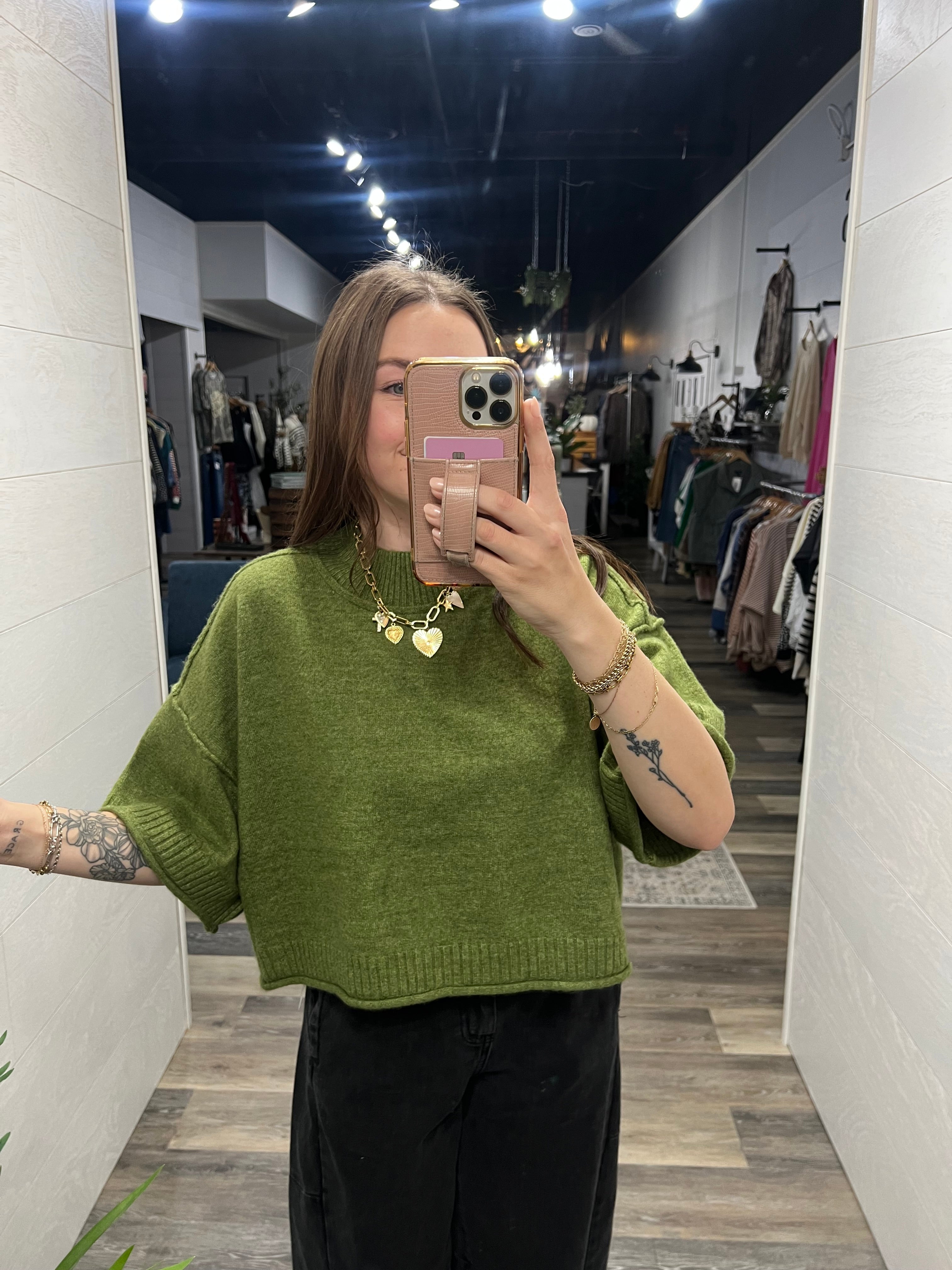 Green Marled Mock Neck Sweater - FINAL SALE