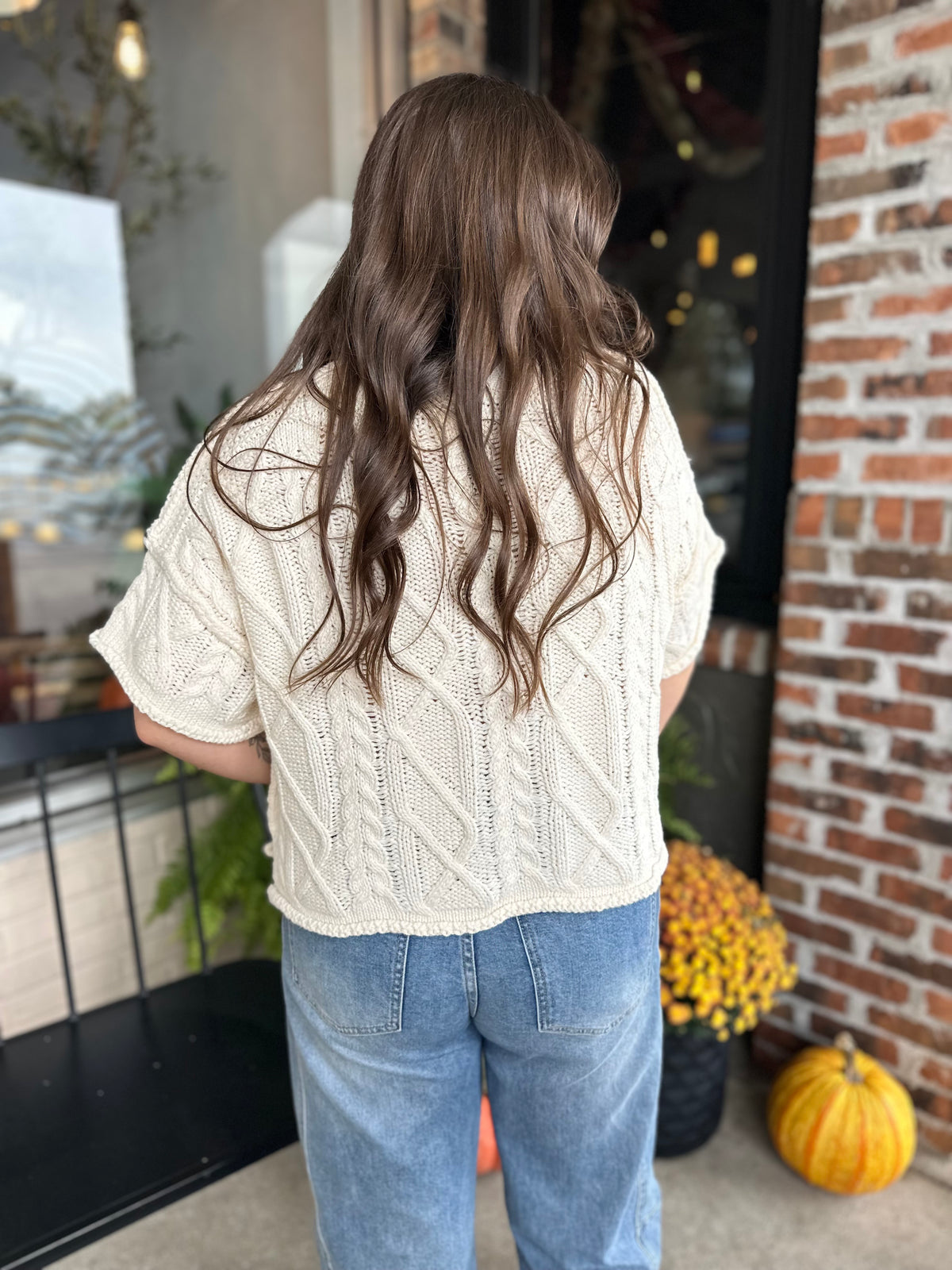 Cream Knit Short Sleeve Sweater