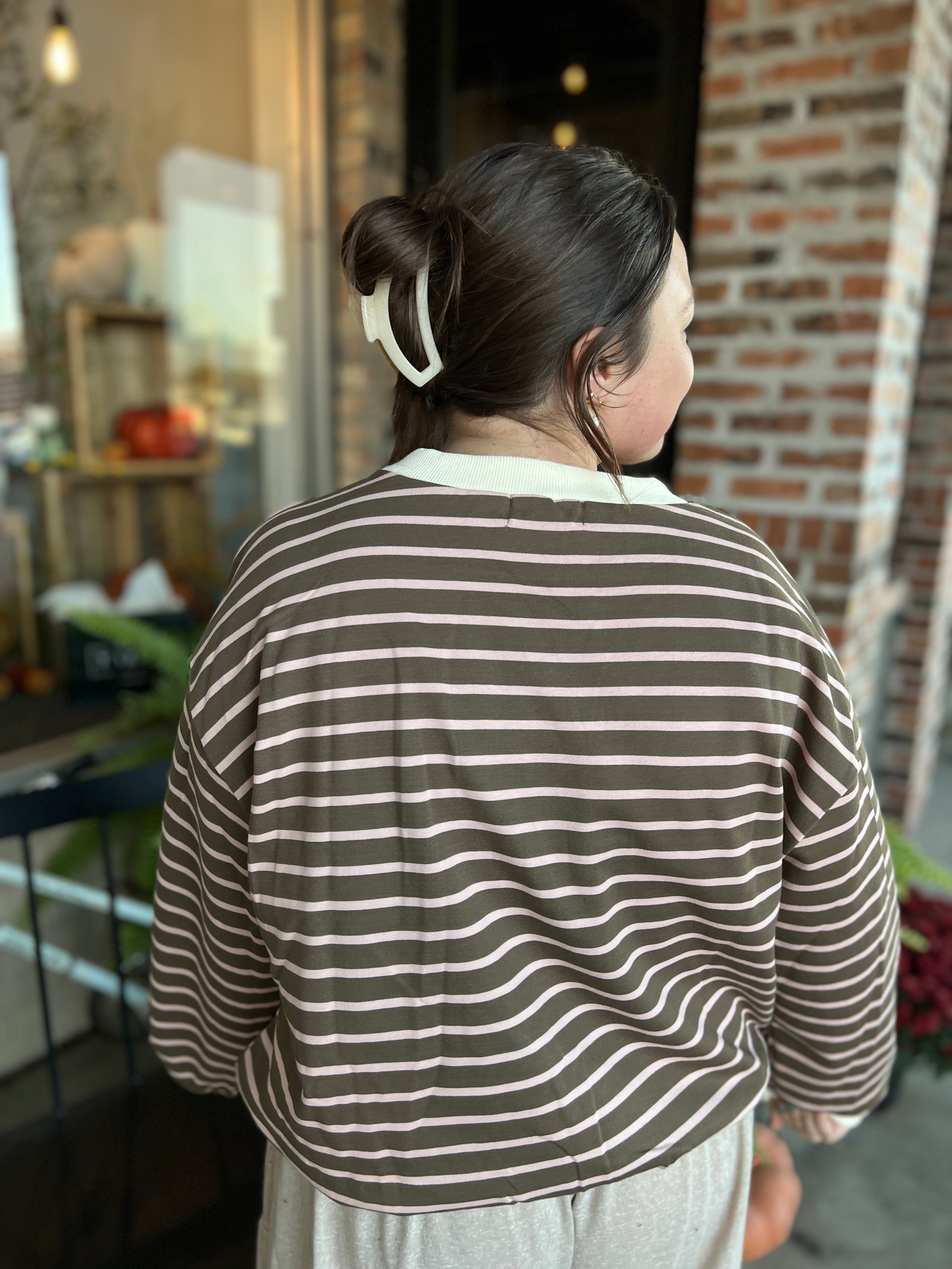 Mocha Blush Stripe French Terry Sweatshirt