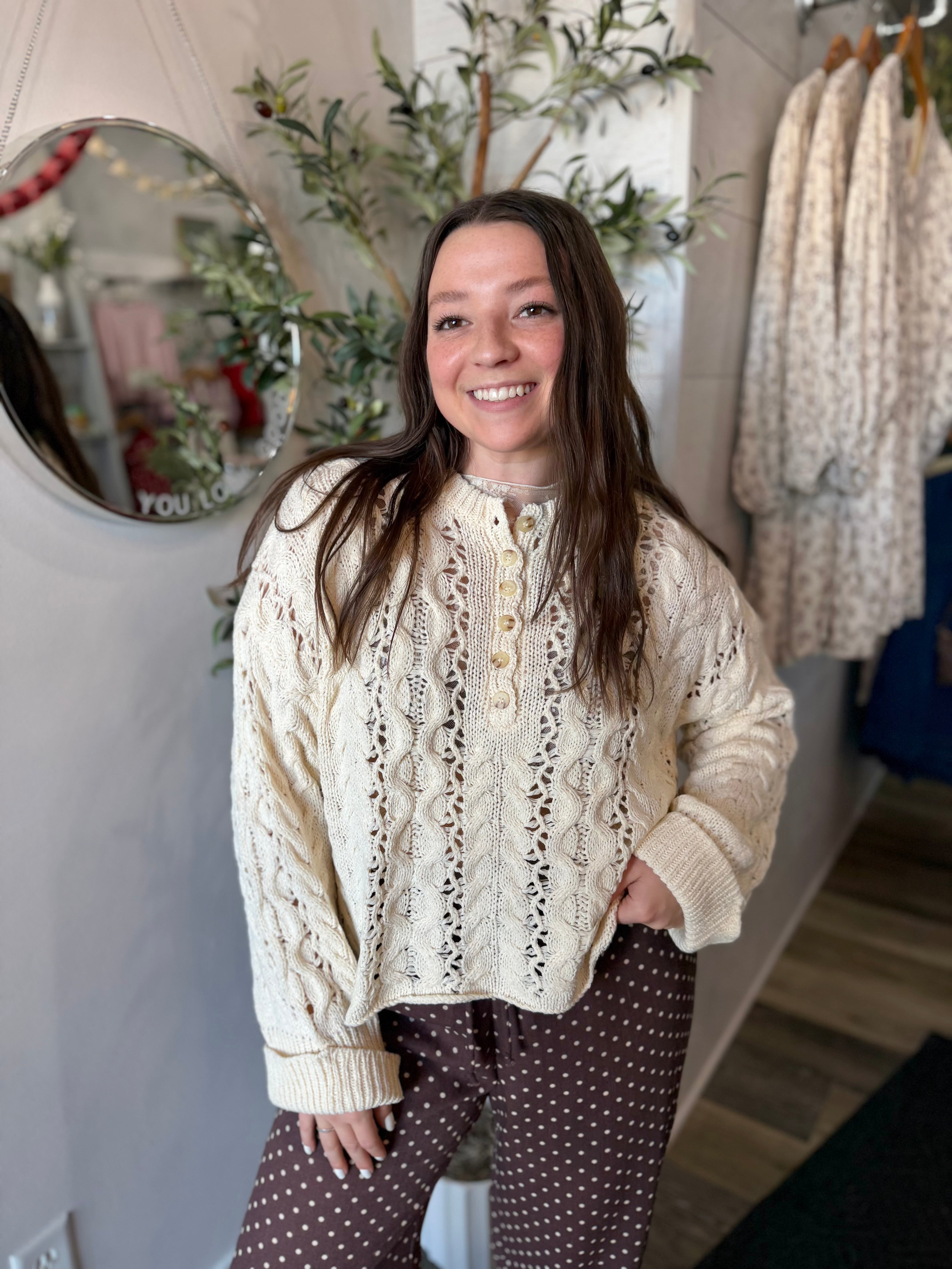 Ivory Twisted Rib Knit Sweater