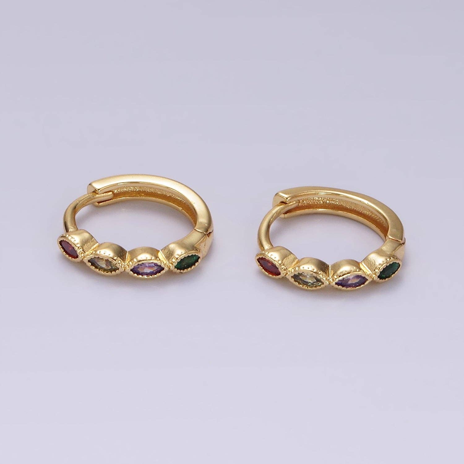14K Gold Filled Multicolor Marquise Lined 13mm Huggies