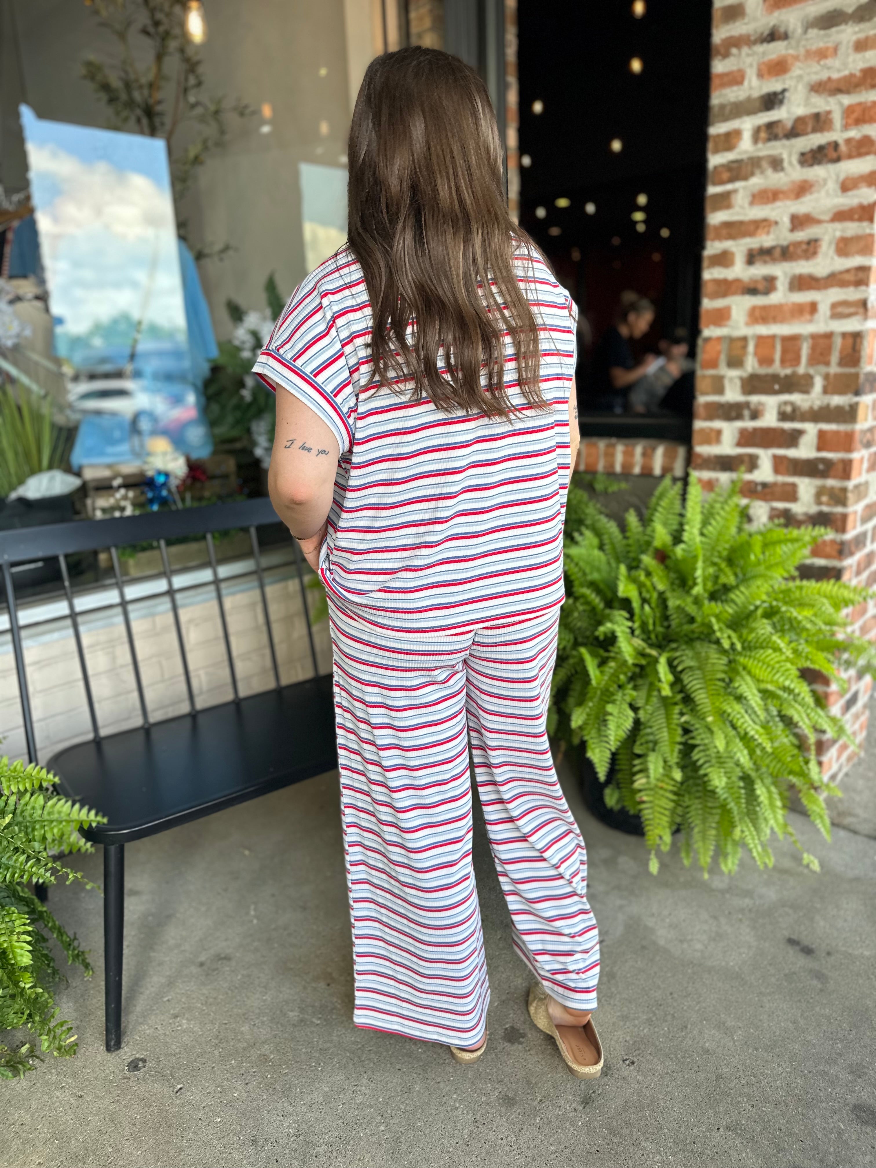 Red and Blue Ribbed Striped Pants