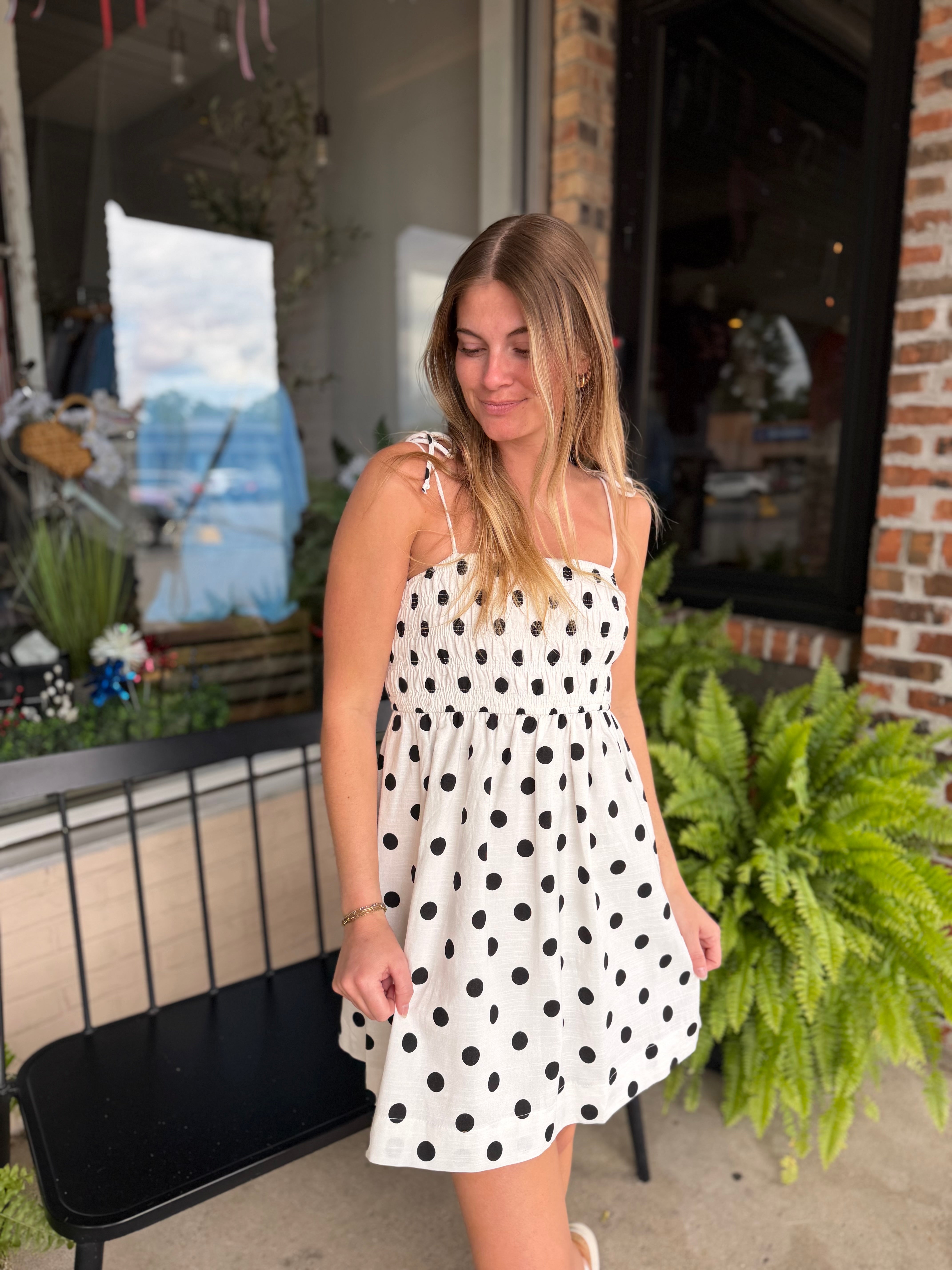 Polka Dot Smocked Mini Dress