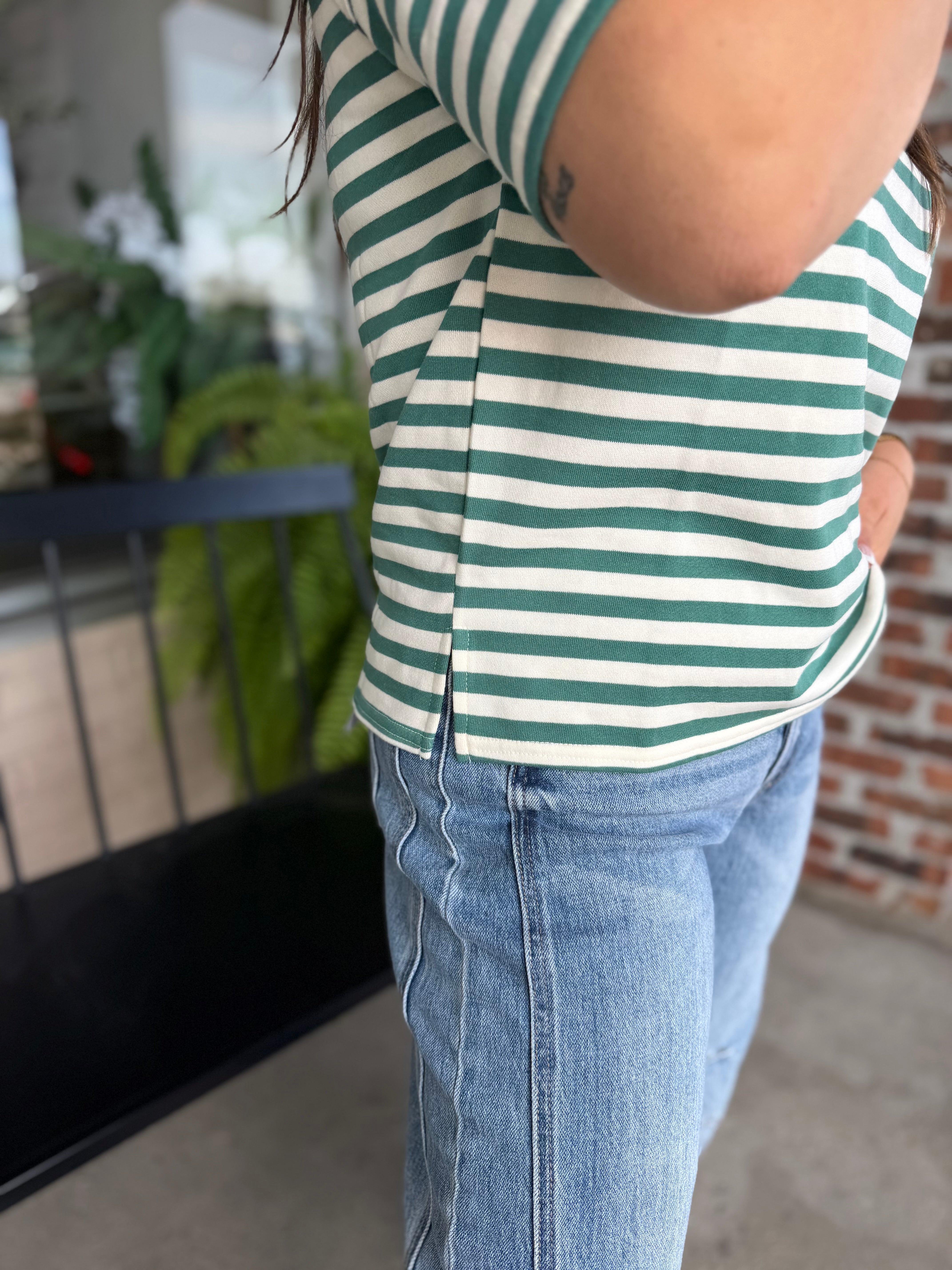 Green Stripe Colorblock Top